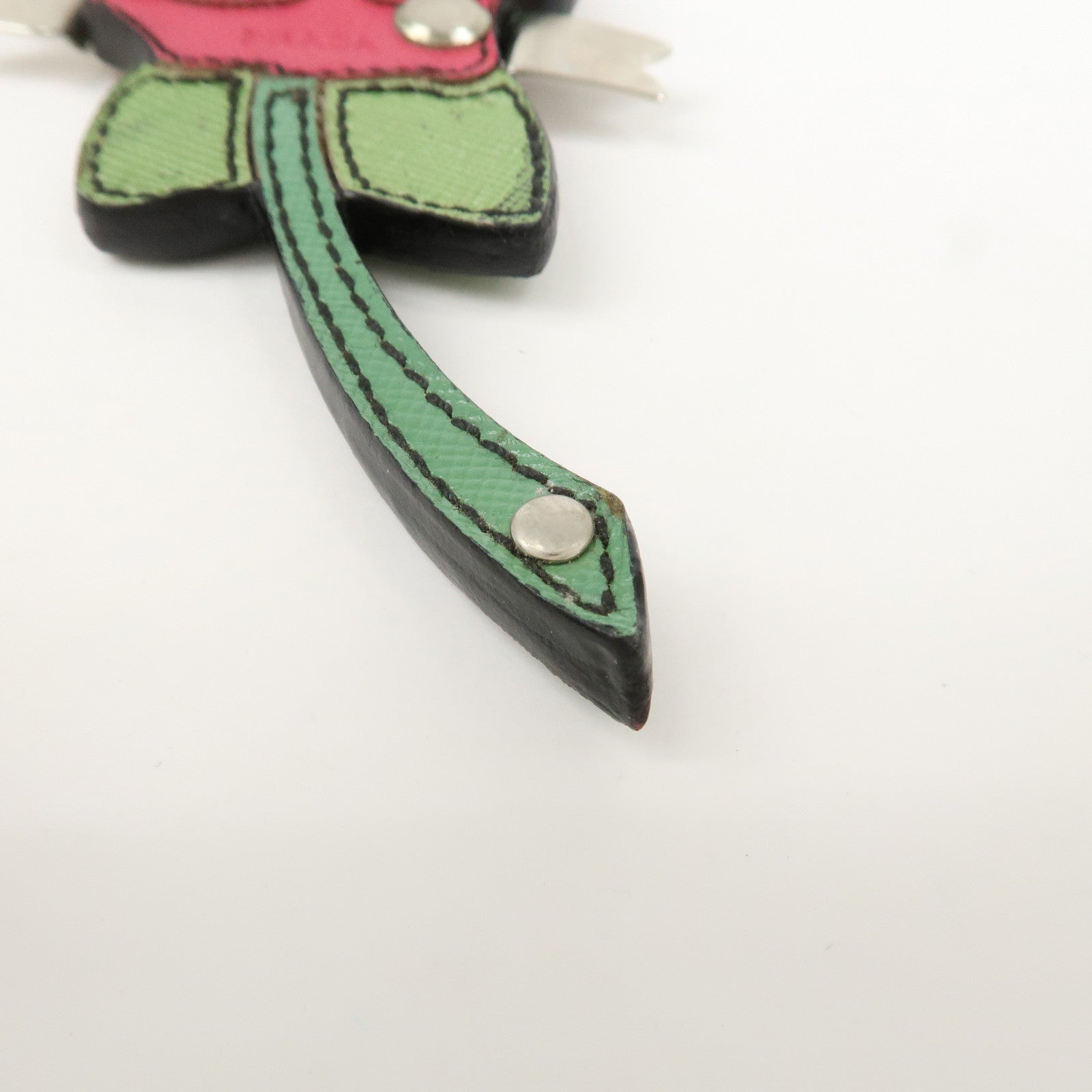PRADA Rose Motif Leather Bag Charm Key Chain Red Green 1AR290
