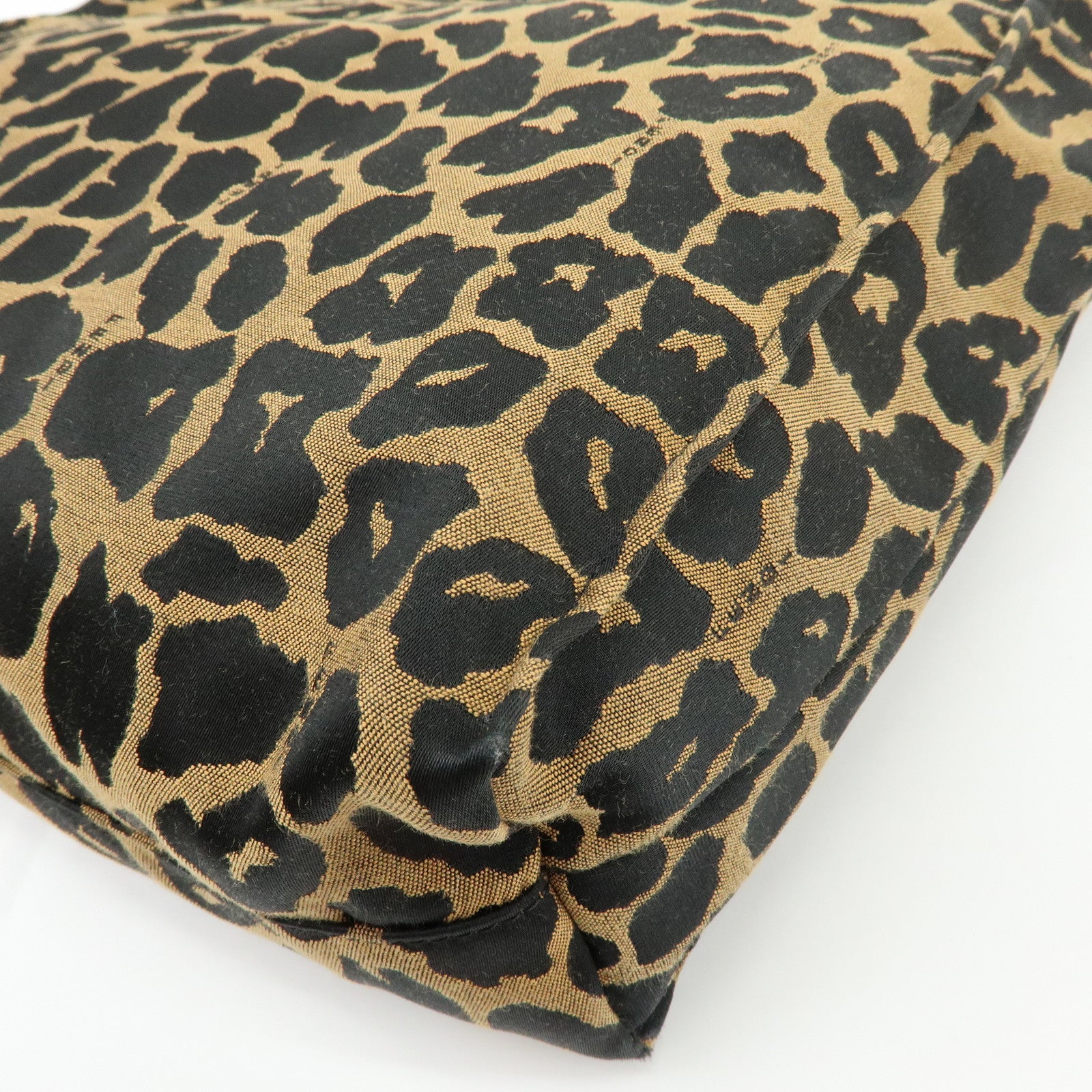 FENDI Canvas Leather Tote Bag Hand Bag Leopard Brown Black 8BH173