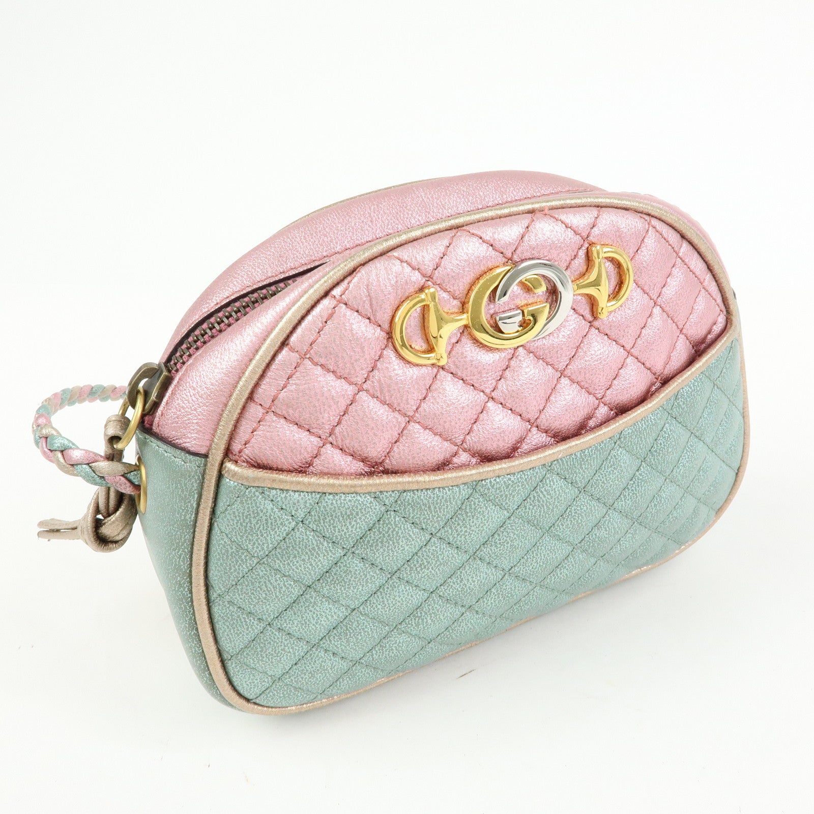 GUCCI Horsebit Laminated Quilting Leather Shoulder Bag Pink 534951