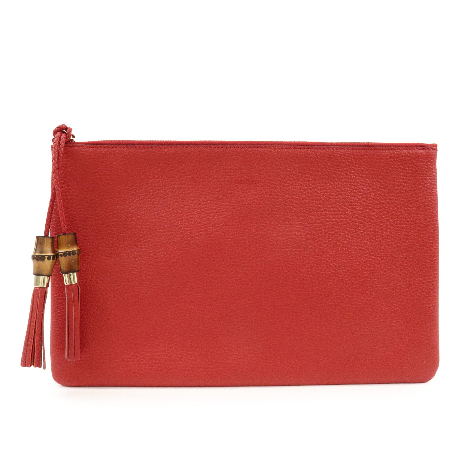 GUCCI Bamboo Leather Clutch Bag Pouch Red 449653