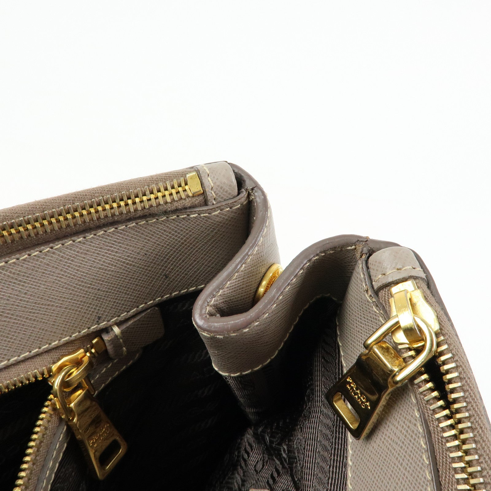 PRADA Triangle Logo Galleria Saffiano Leather Tote Hand Bag Gray