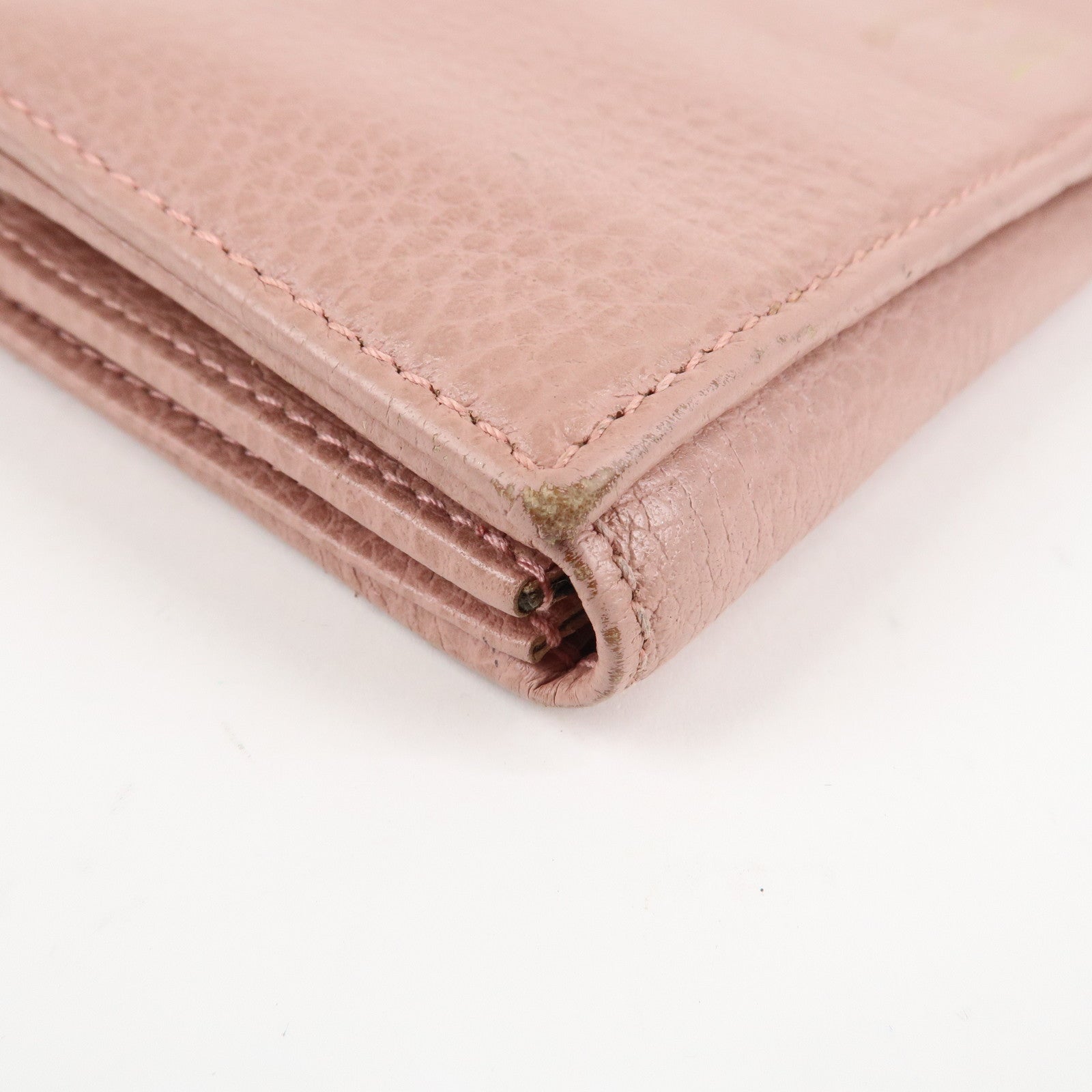 GUCCI Set of 3 Leather Long Wallet Round Zippy Wallet Bi-fold Wallet Dark Brown Pink Used