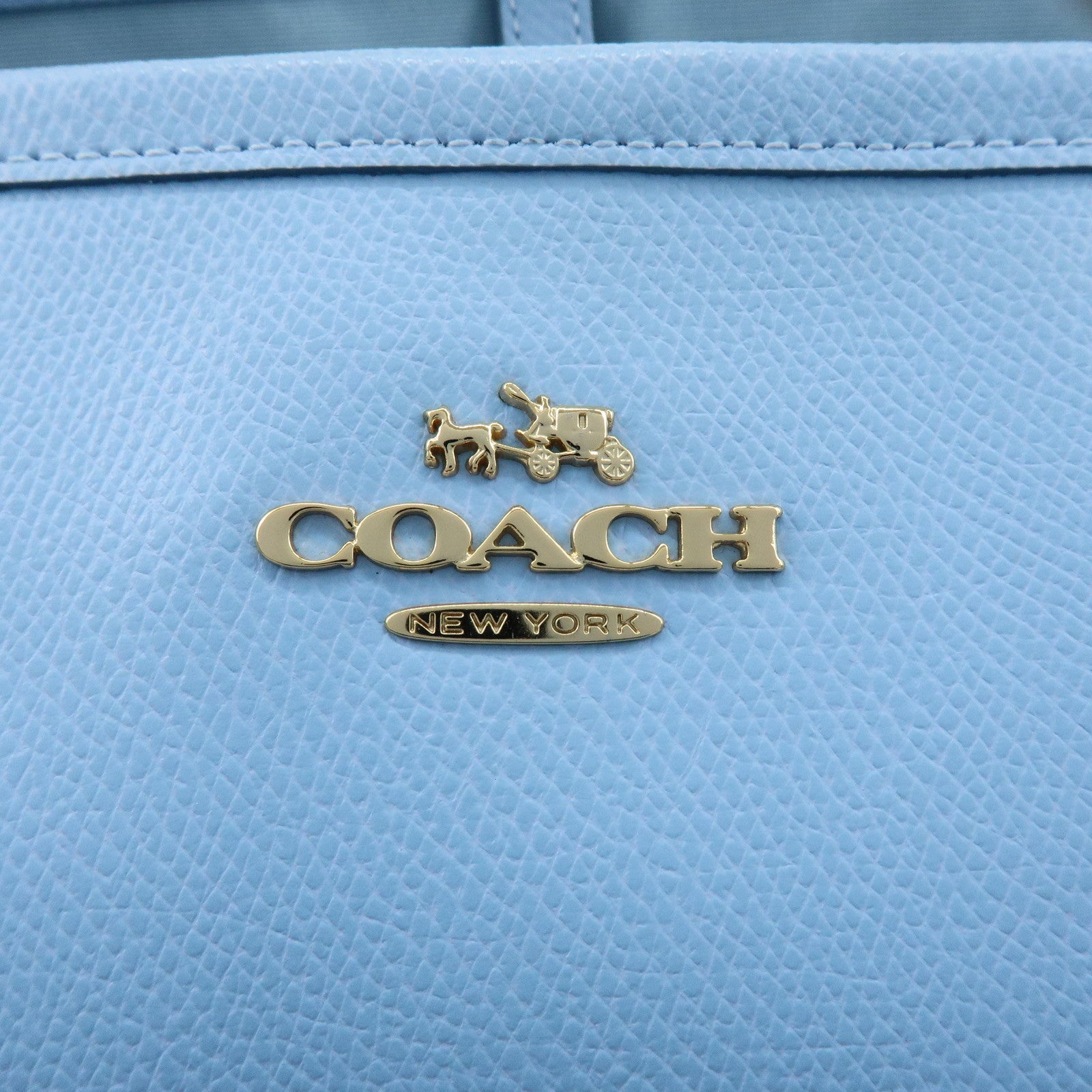 COACH Leather Tote Bag Shoulder Bag Light Blue