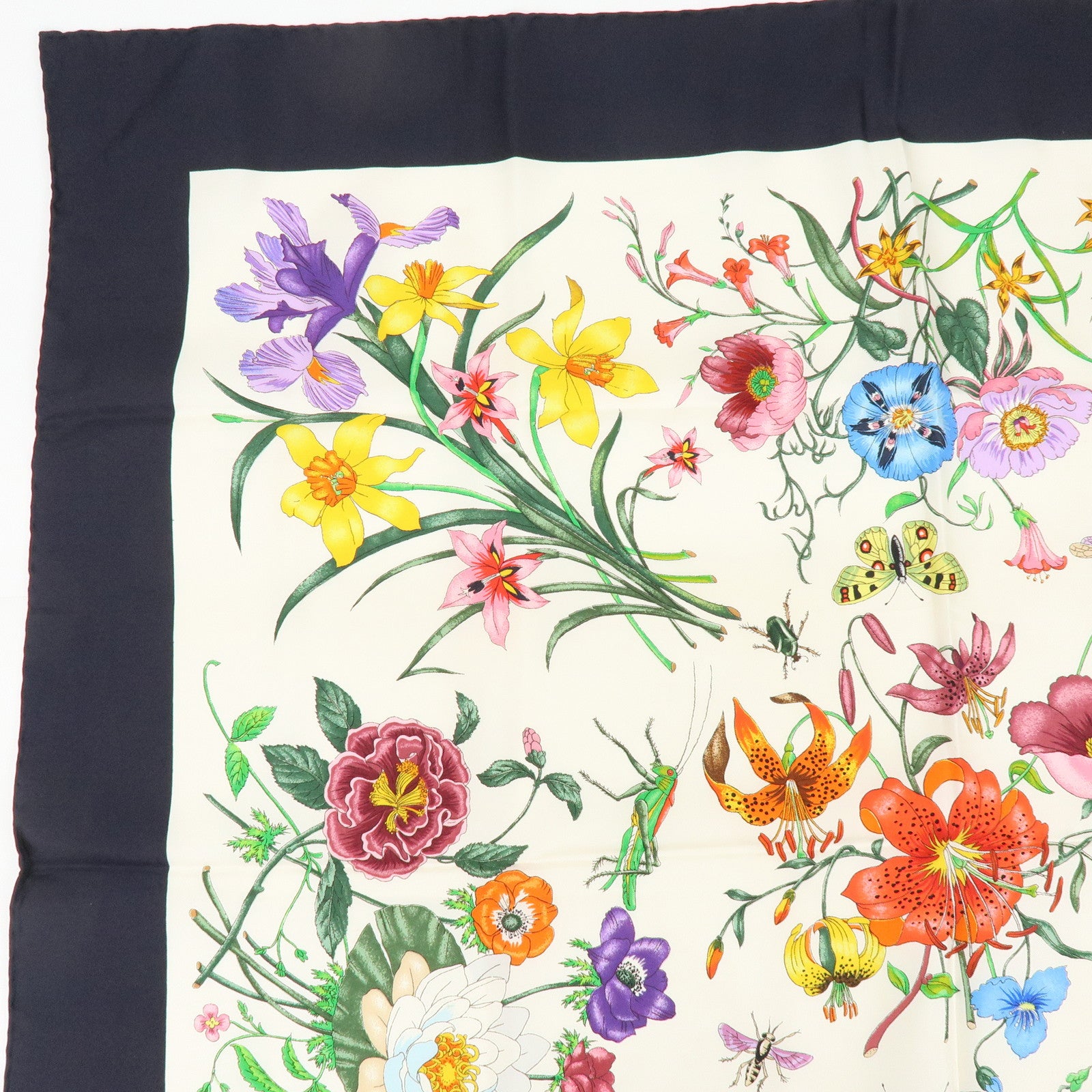 GUCCI Flora Set of 2 Silk 100% Navy White Yellow Multicolor