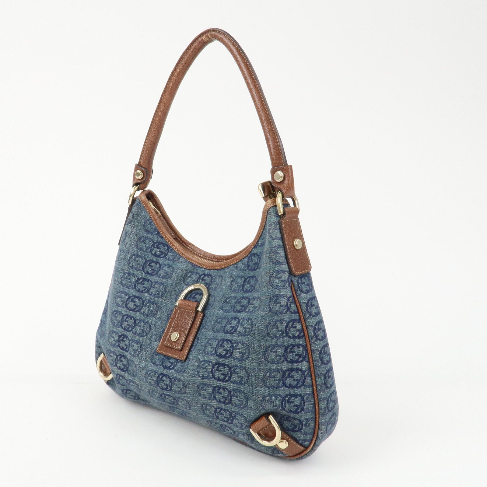 GUCCI Abbey GG Denim Canvas Leather Shoulder Bag Hand Bag 130738