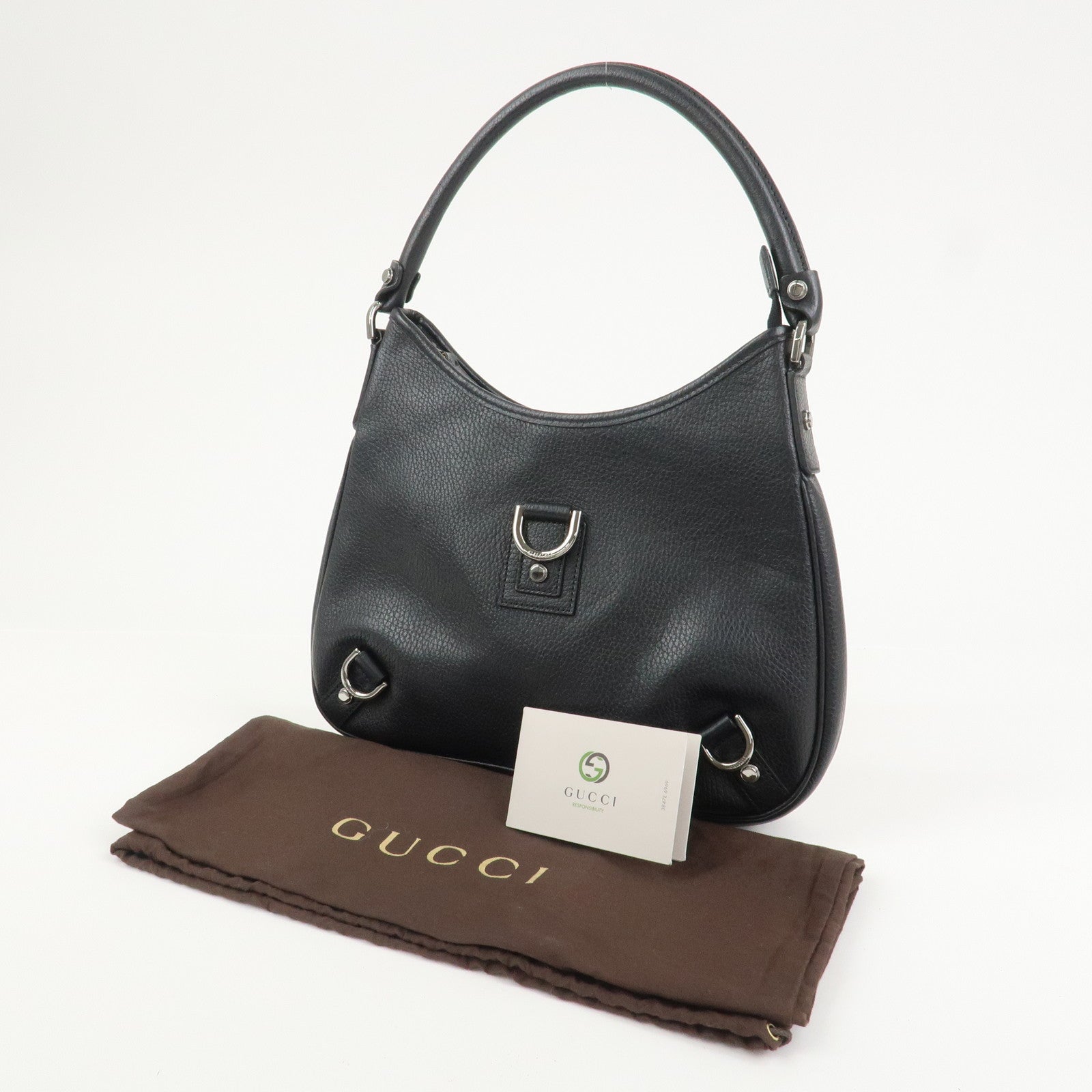 GUCCI Abbey Leather Shoulder Bag Hand Bag Black Silver S268637
