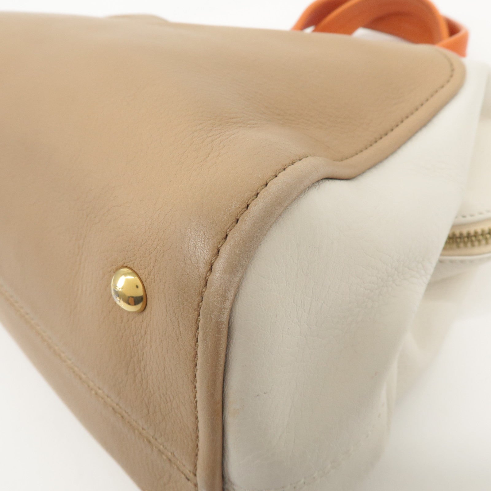 FENDI Cameleon Leather 2Way Shoulder Bag Orange Beige Ivory 8BL114 Used