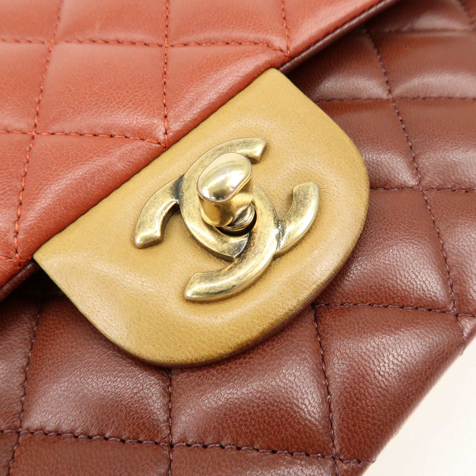 CHANEL Matelasse 25 Double Flap Chain Shoulder Bag Red Brown A01112