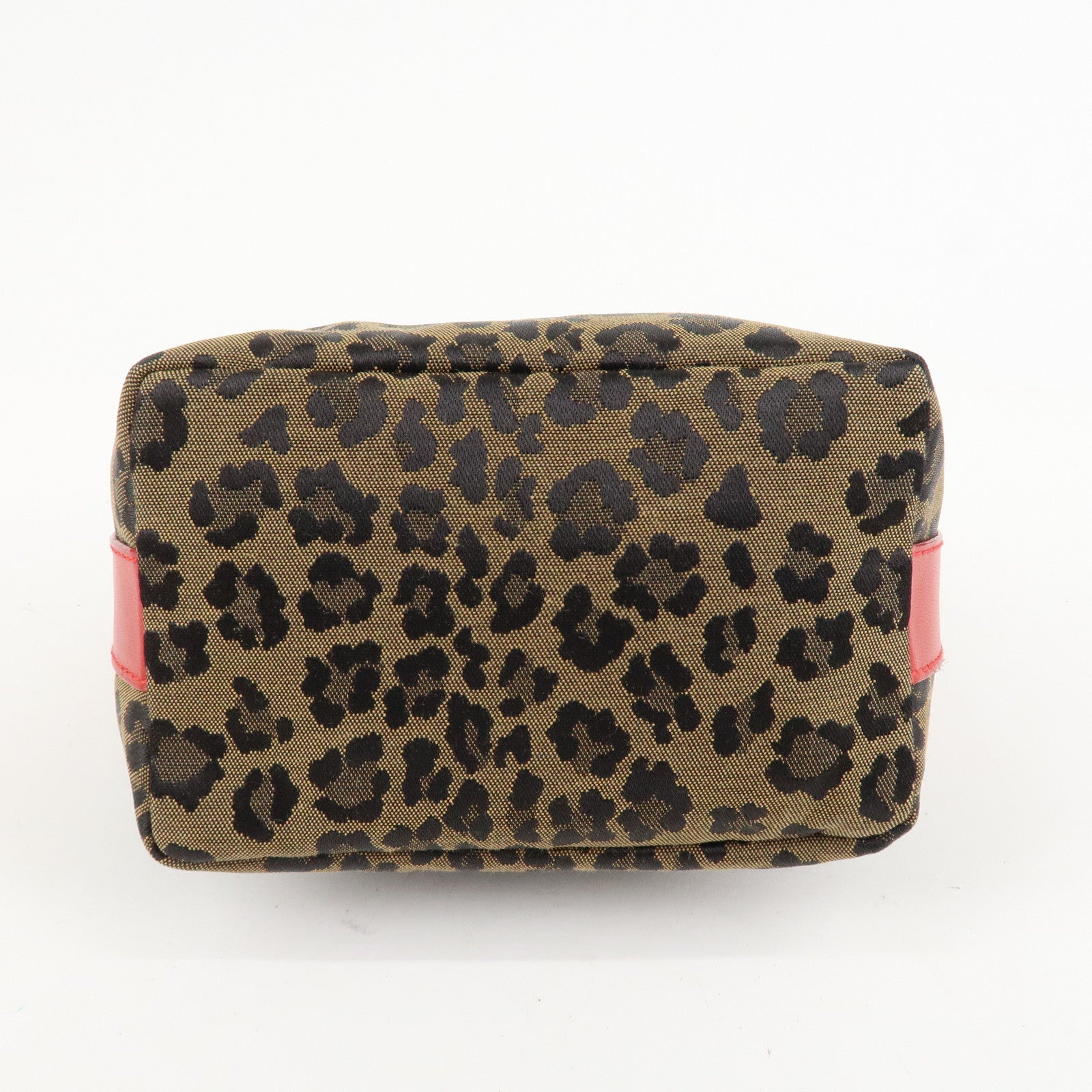 FENDI Canvas Leather Leopard Vanity Bag Cosmetic Pouch 26360 Used