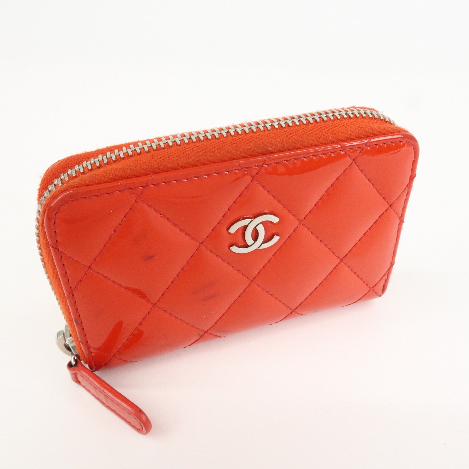 CHANEL Matelasse Patent Leather Card Case Coin Case Red