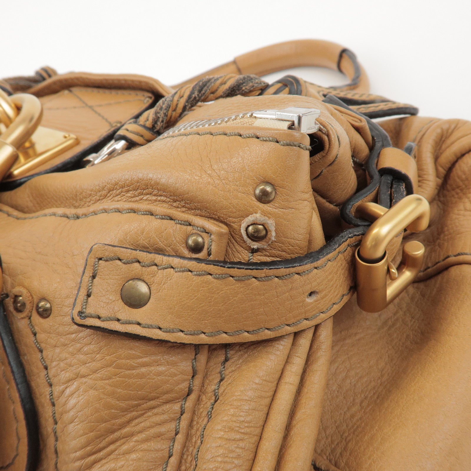 Chloe Paddington Leather Tote Bag Hand Bag Beige Brown