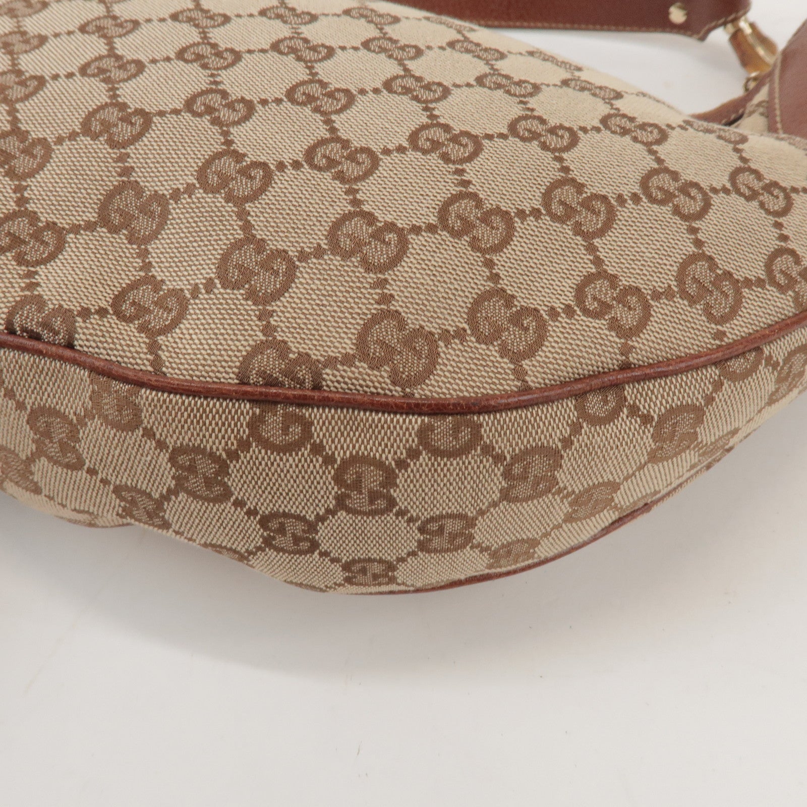 GUCCI Bamboo GG Canvas Leather Shoulder Bag Beige Brown 137577