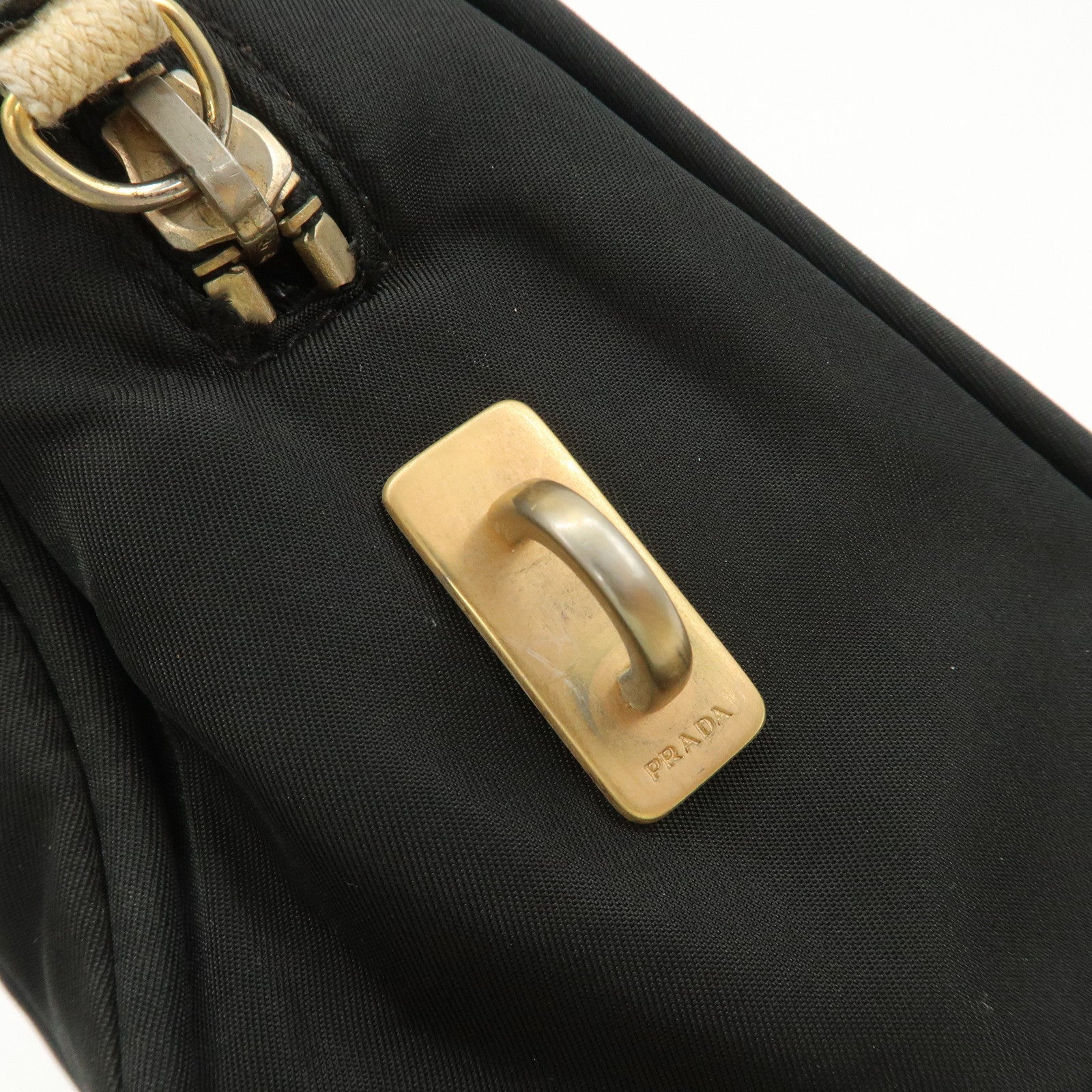 PRADA Triangle Logo Leather Nylon Hand Bag Shoulder Bag Black BR0141 Used