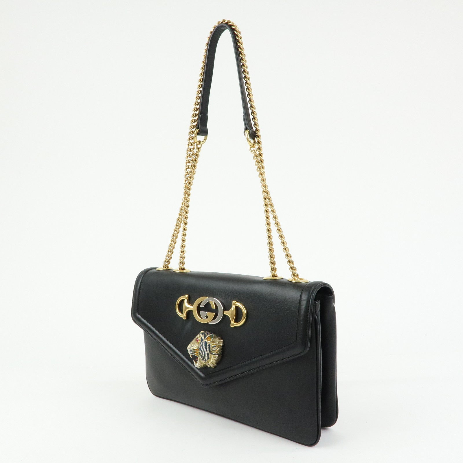 GUCCI Raja Horsebit Interlocking G Chain Shoulder Bag Black 537241