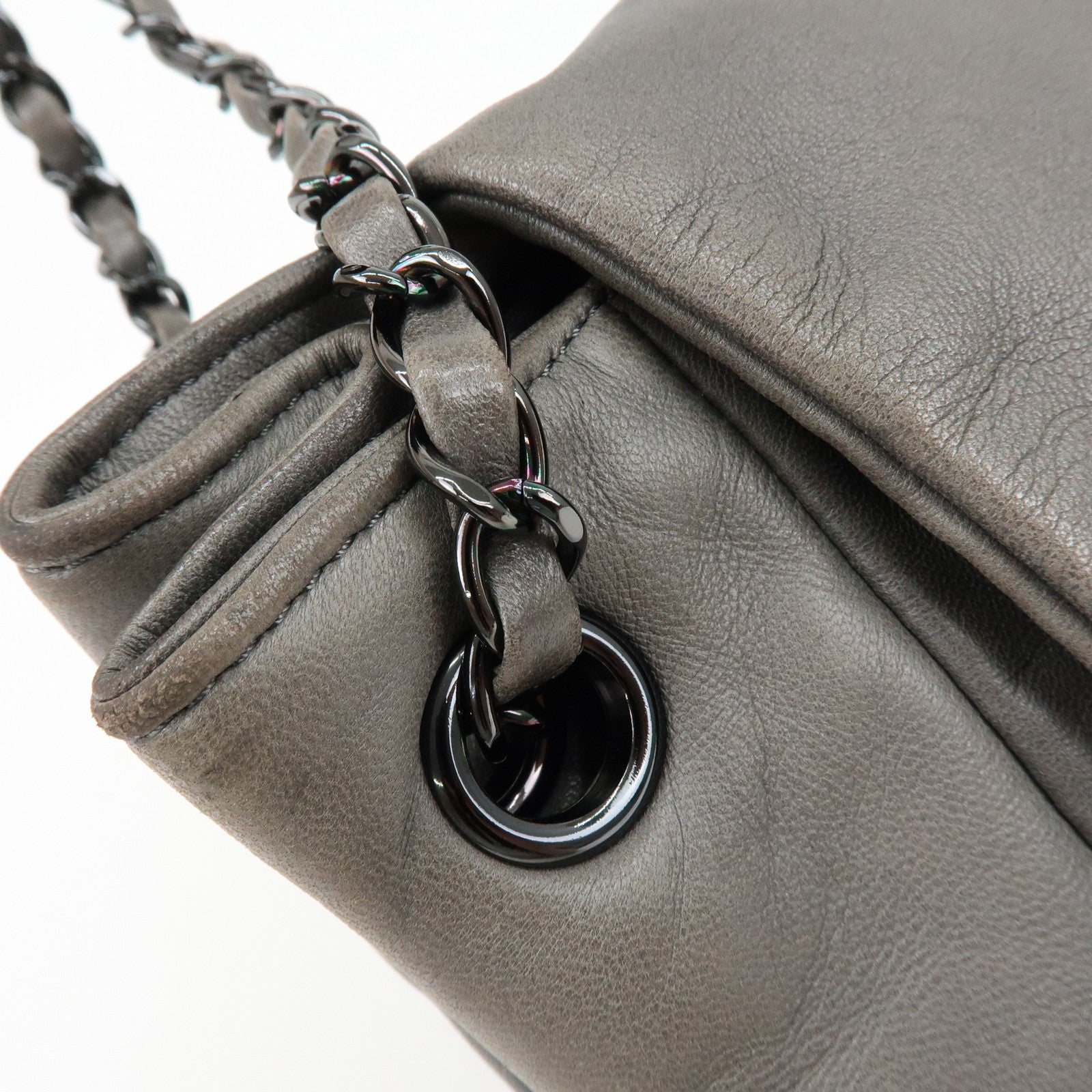 CHANEL COCO Mark Lamb Skin Chain Flap Shoulder Bag Gray