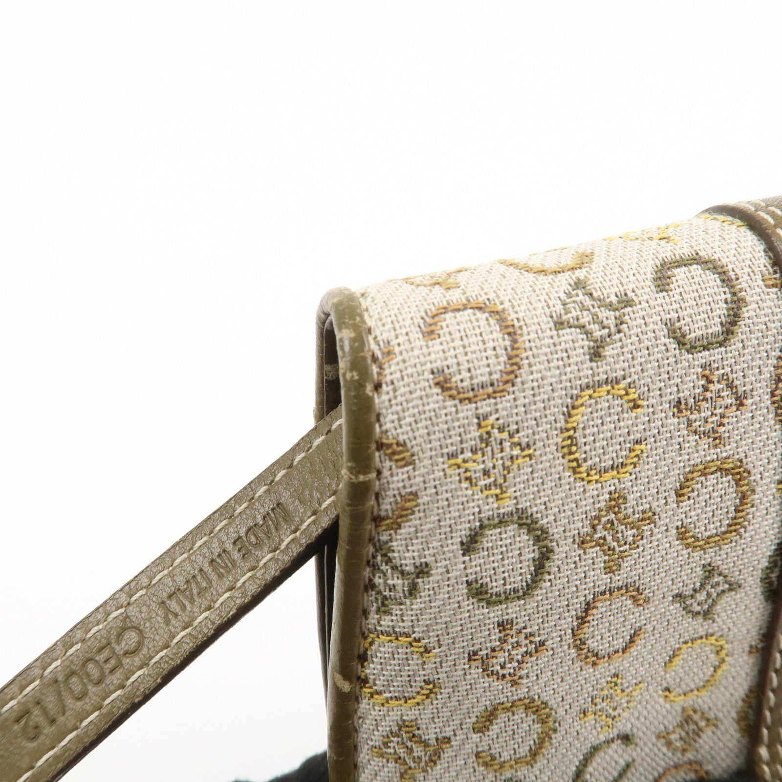 CELINE C Macadam Canvas Leather Shoulder Pouch Khaki