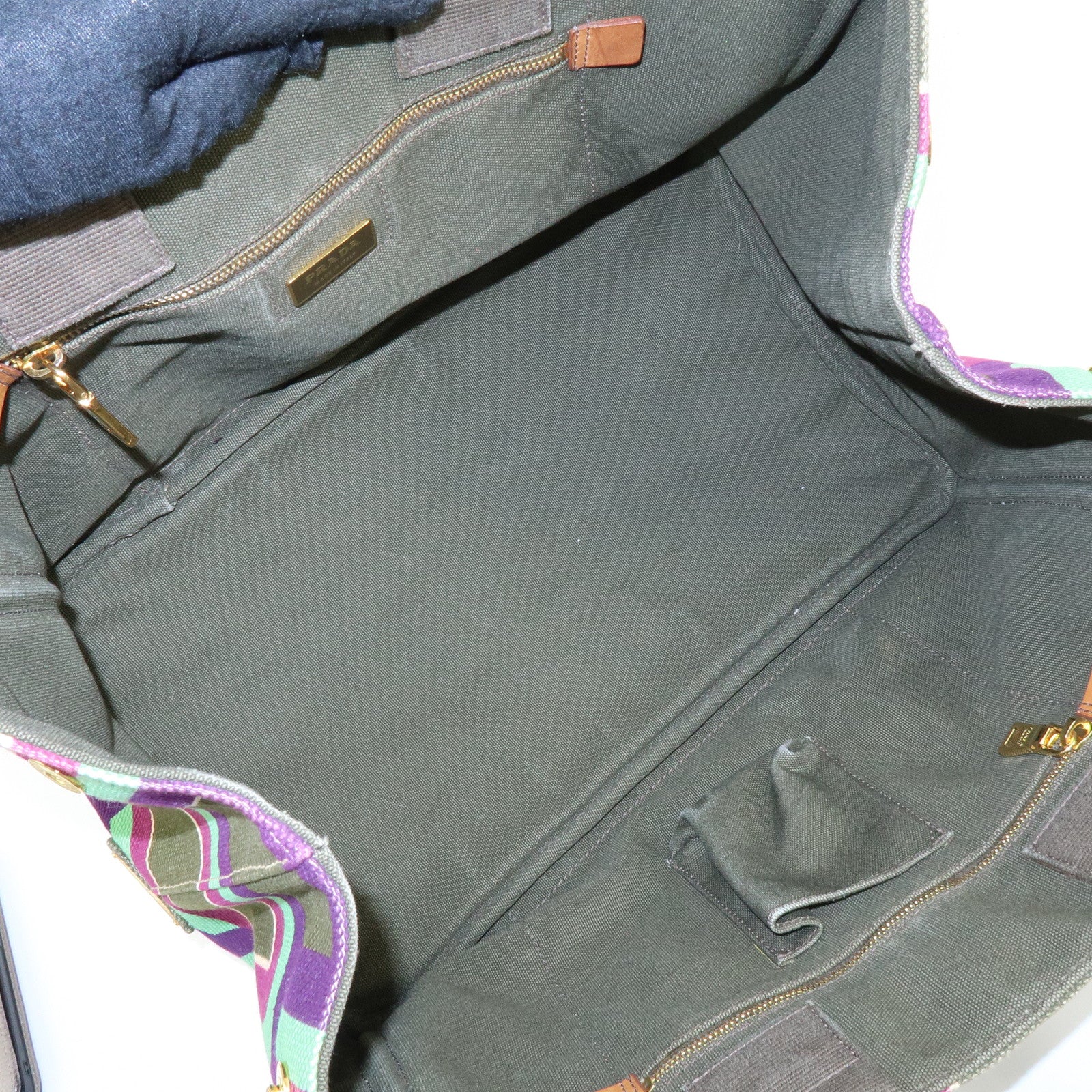 PRADA Triangle Logo Canapa Large Canvas Tote Bag Hand Bag BN1872