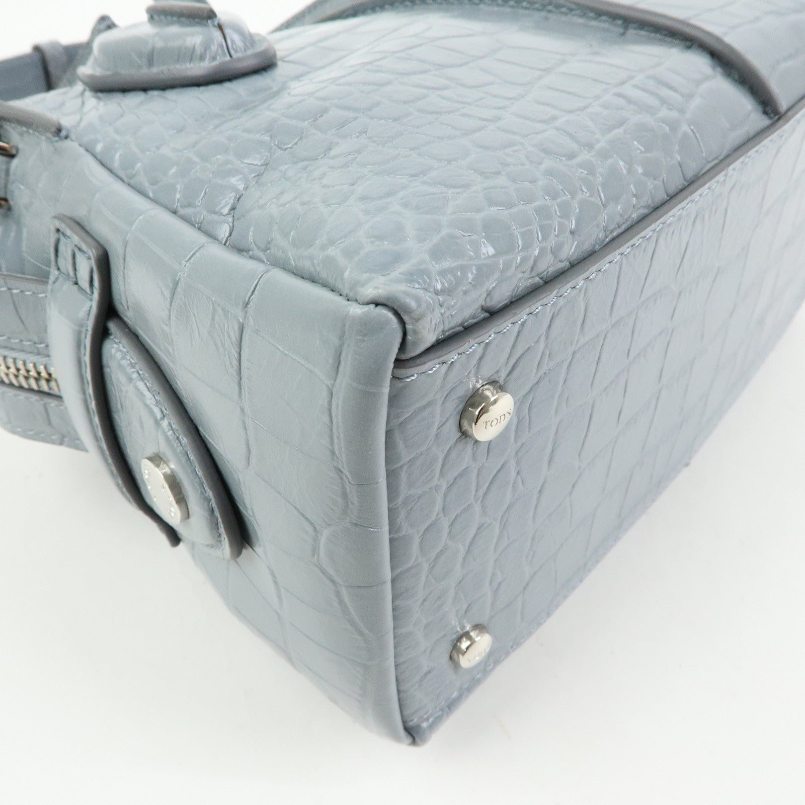 TOD'S D Styling Embossed Leather 2Way Hand Shoulder Bag Light Gray