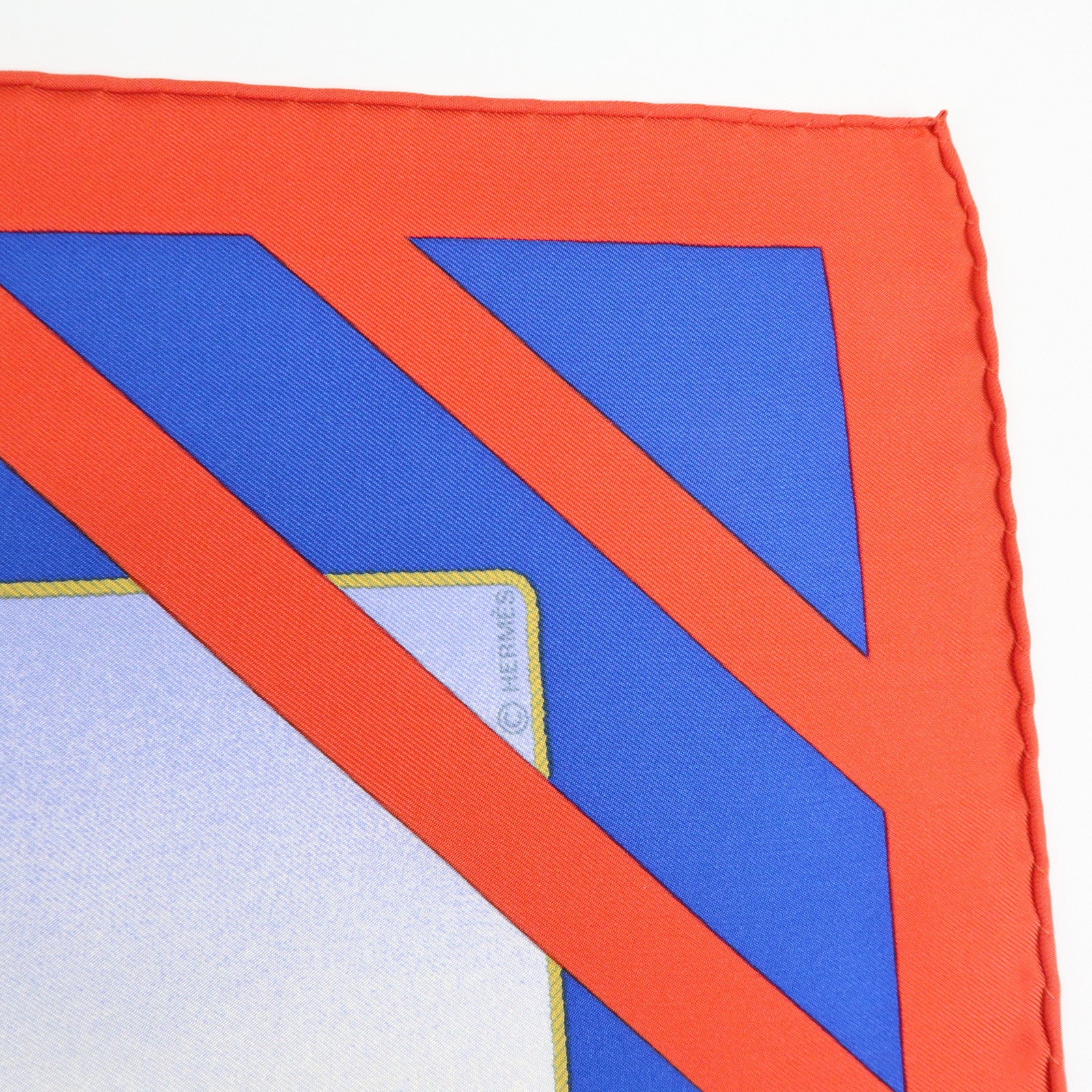 HERMES Carre 90 Silk 100% Scarf RAFALES Ship Print Blue Red