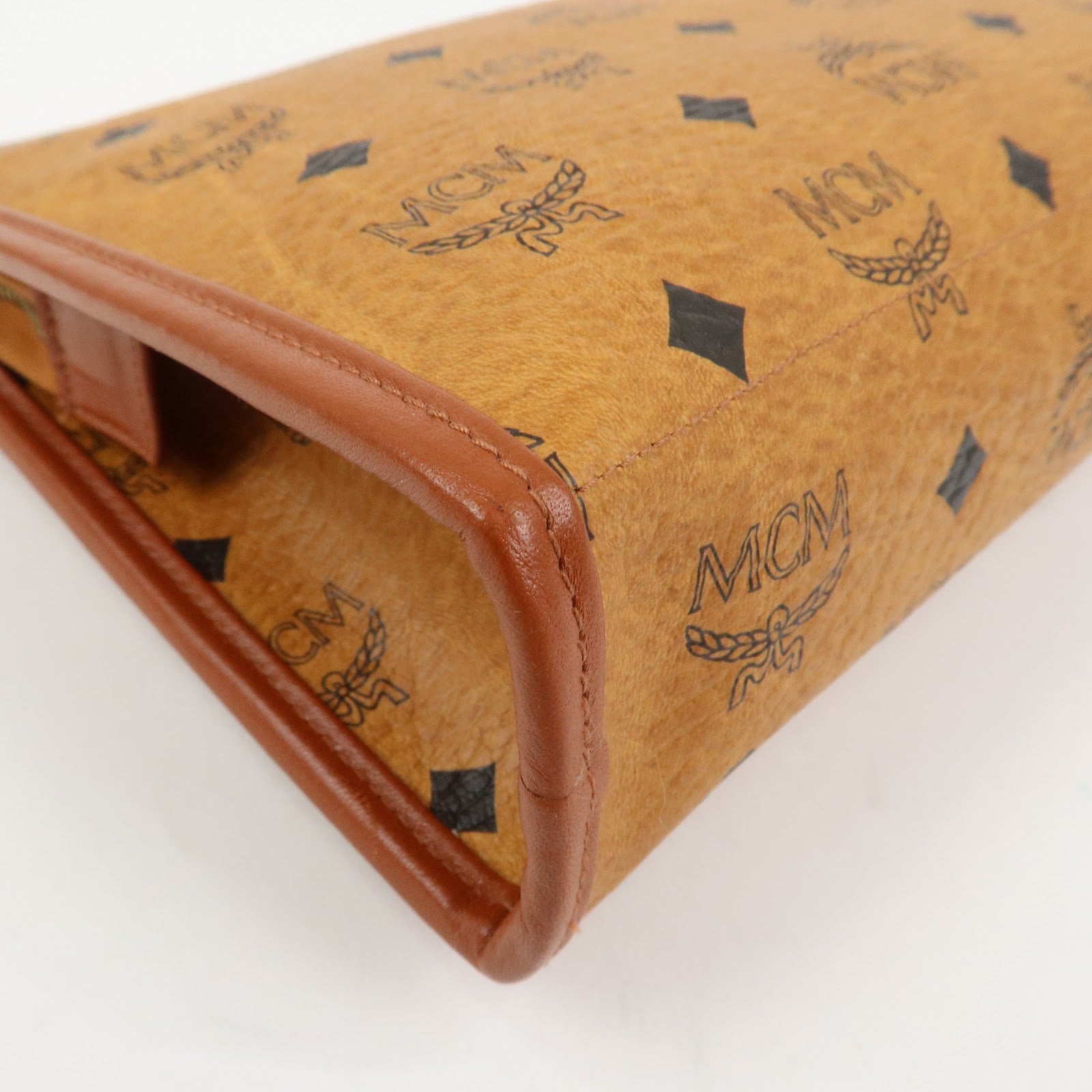MCM Visetos Leather Clutch Bag Pouch Light Brown