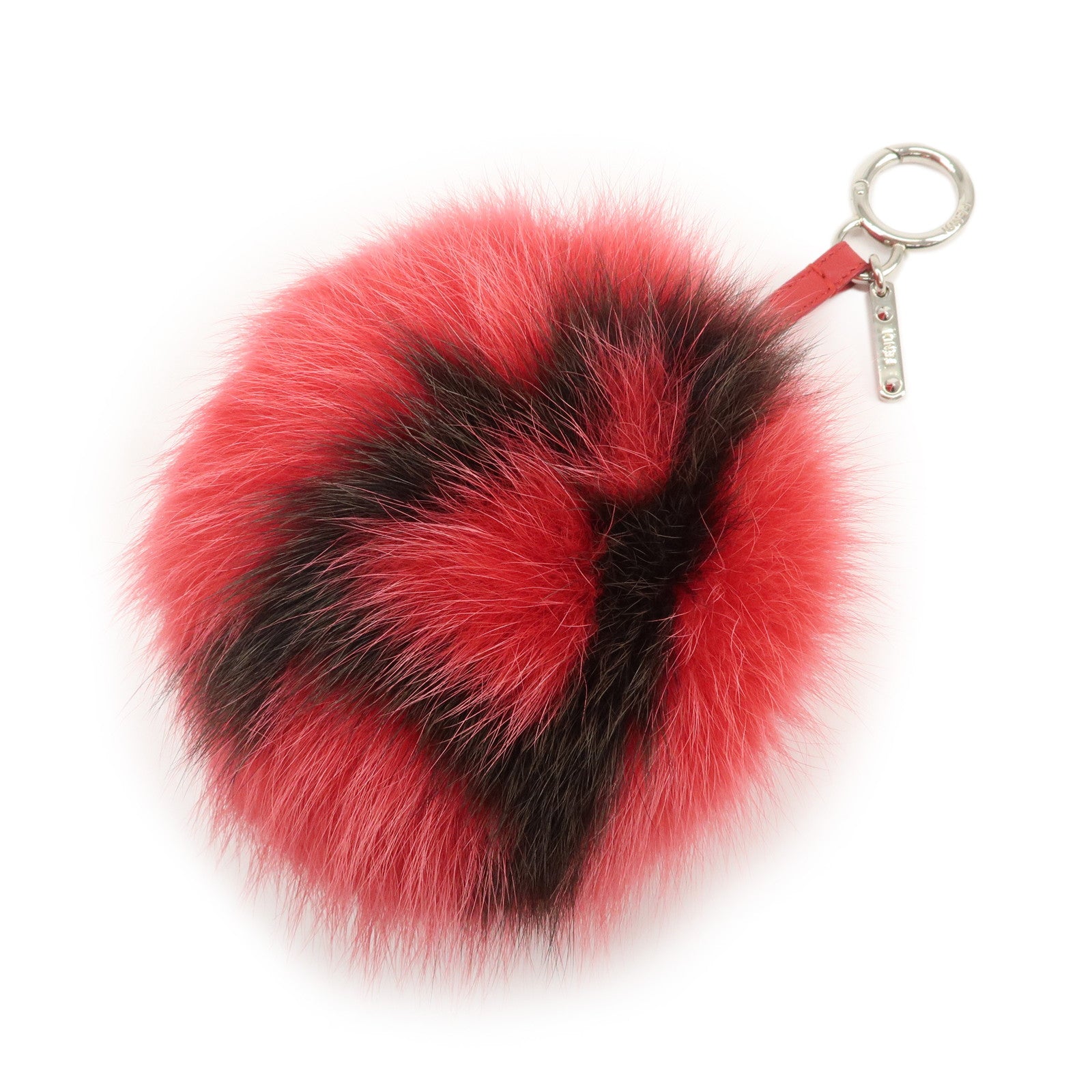 FENDI ABCHARM Initial A Pompom Fur Leather Bag Charm Key Chain Red