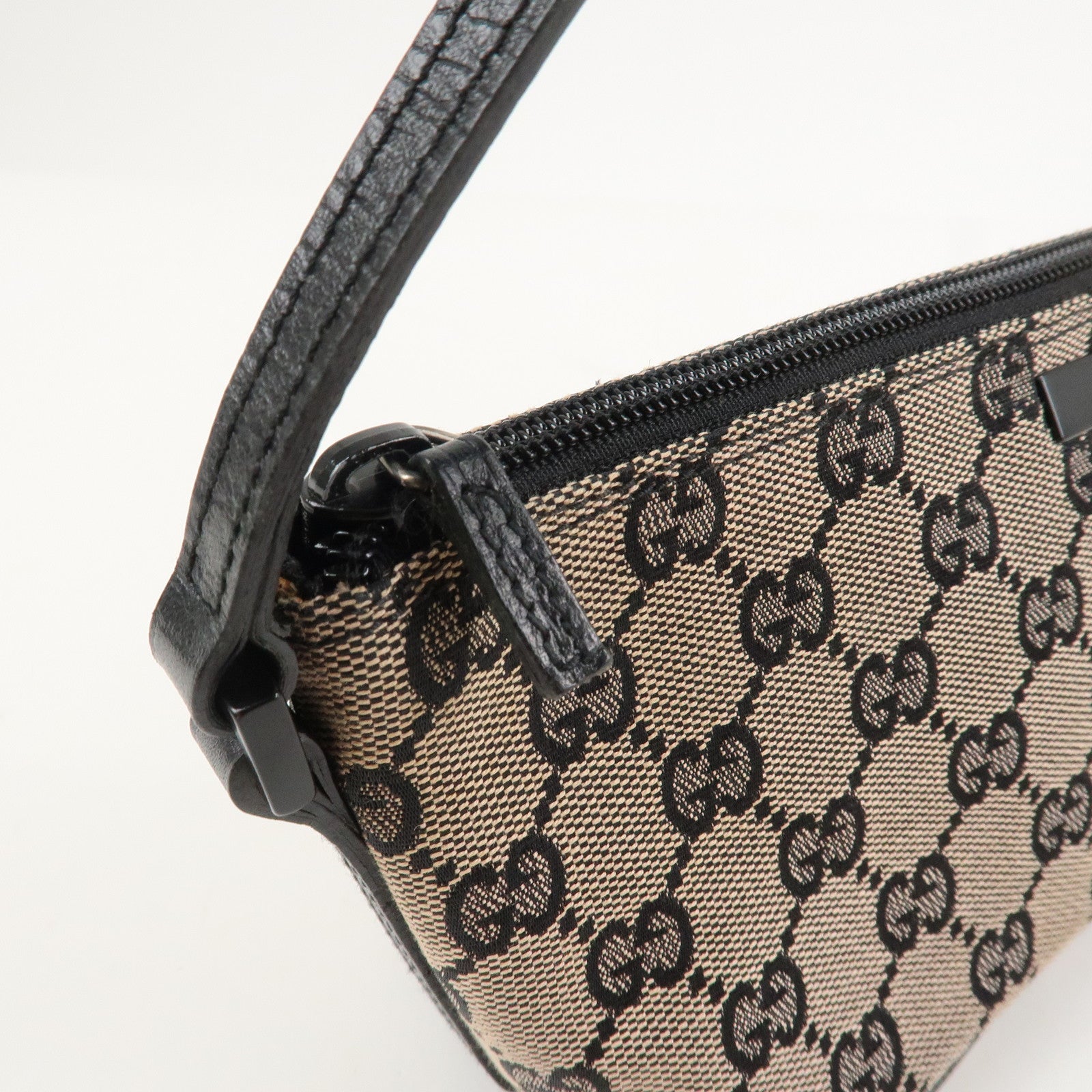 GUCCI Boat Bag GG Canvas Leather Hand Bag Beige Navy 07198