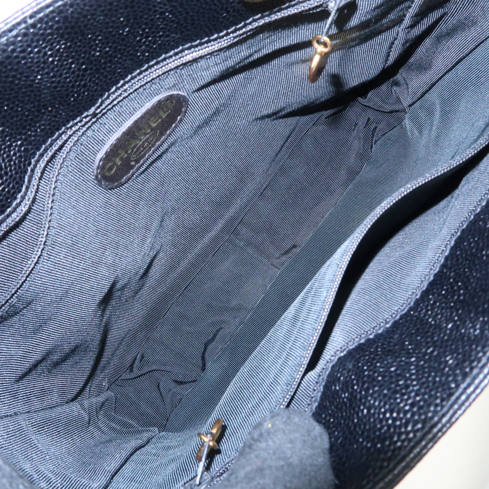 CHANEL COCO Mark Caviarskin Chain Tote Bag Black Used