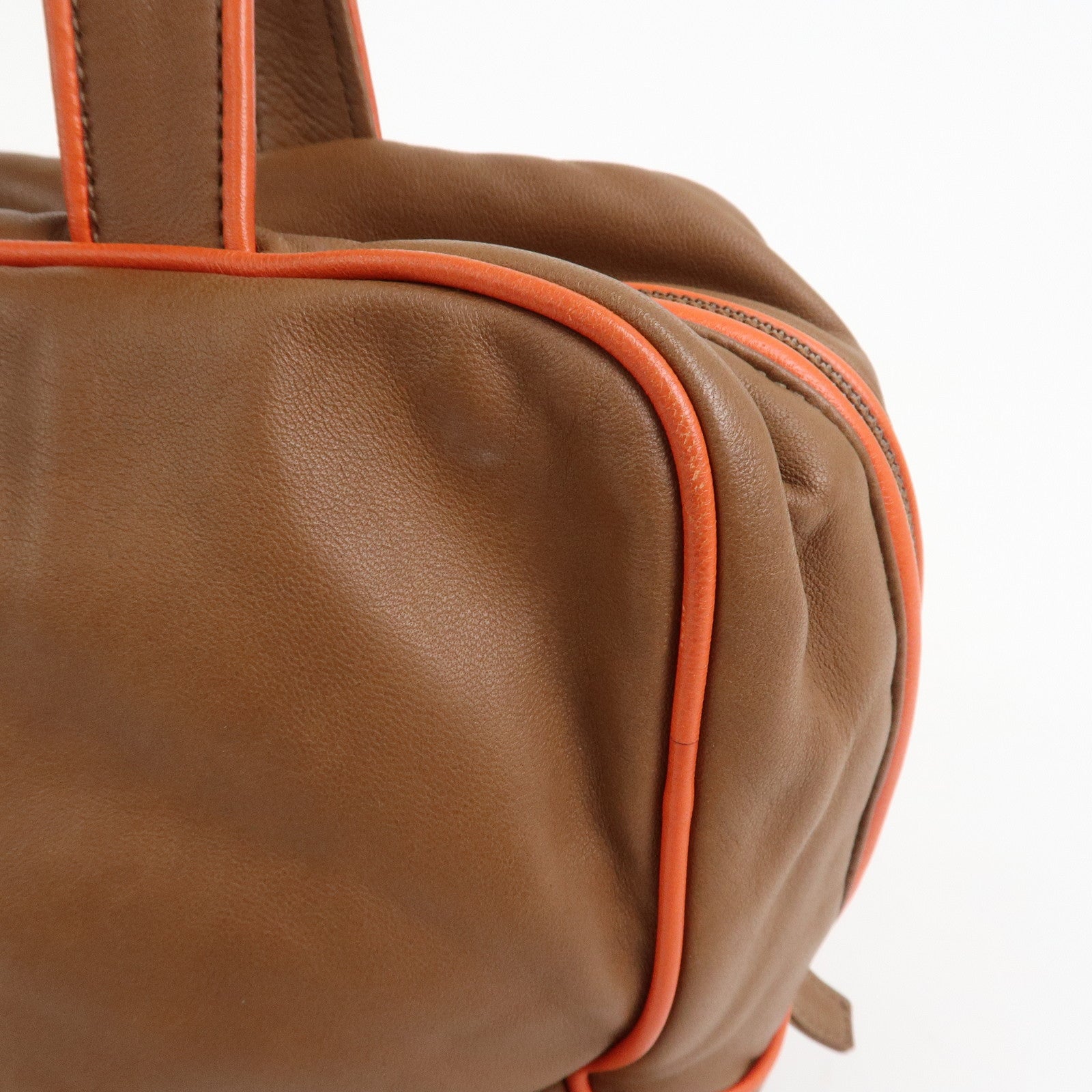 LOEWE Logo Nappa Leather Mini Hand Bag Boston Bag Brown
