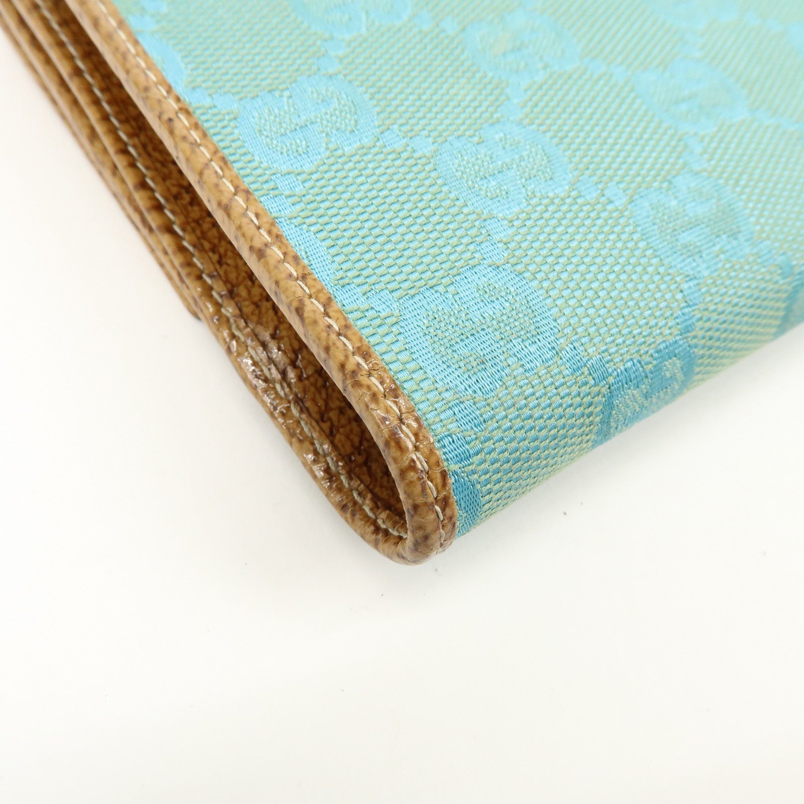 GUCCI GG Canvas Leather Compact Wallet Light Blue Brown 115090