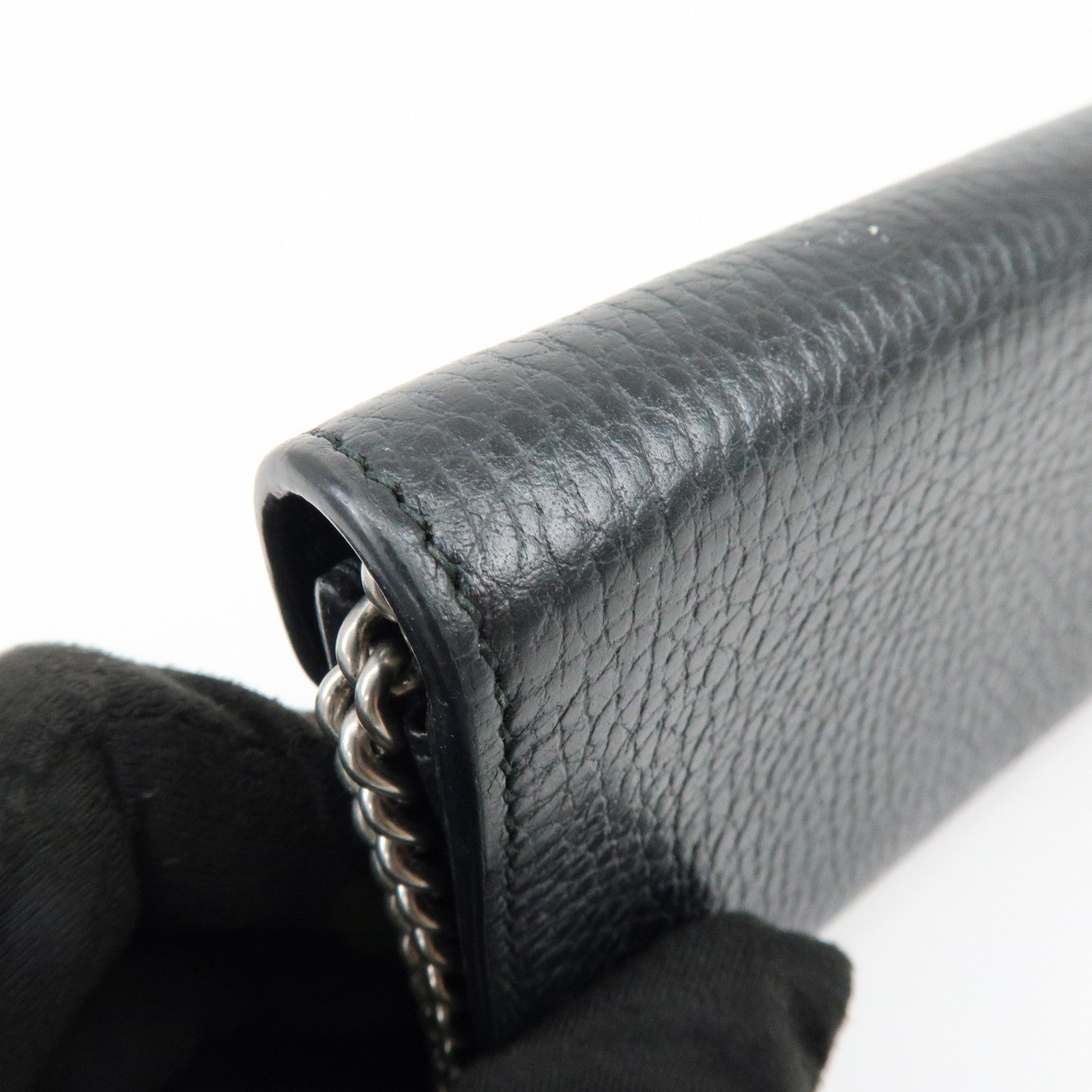 GUCCI Dionysus Leather Chain Compact Wallet Coin Case Black 574930