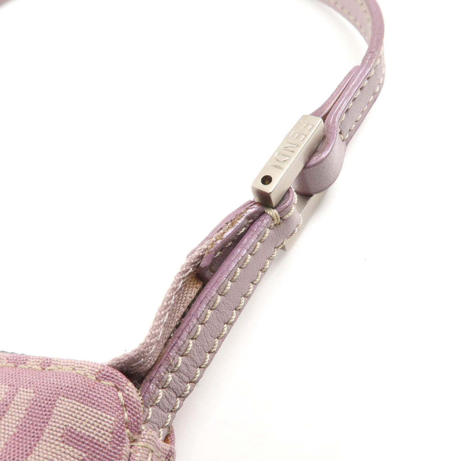 FENDI Zucchino Canvas Leather Shoulder Bag Light Purple 8BR267