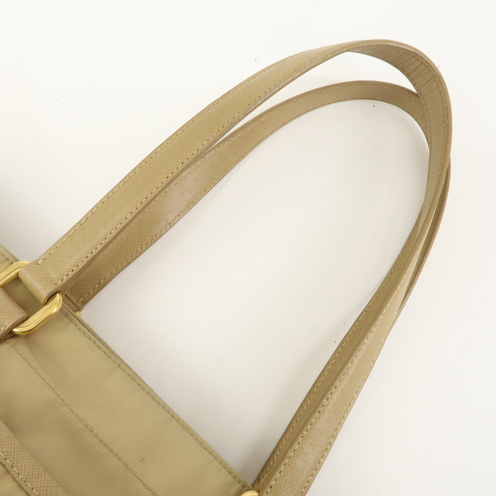 PRADA Triangle Logo Nylon Saffiano Leather Tote Bag Beige BR2311