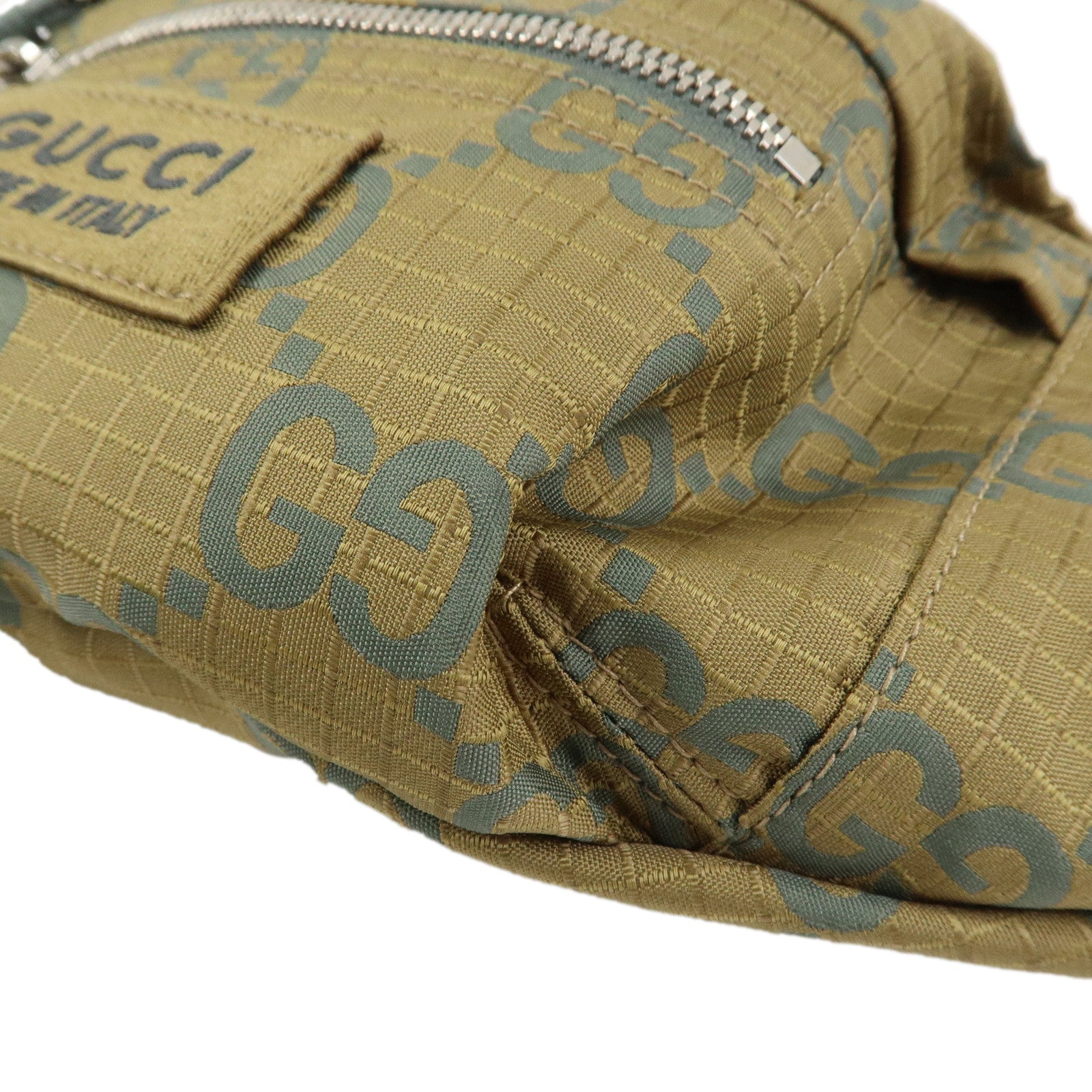 GUCCI GG Monogram GG Ripstop Leather Waist Bag Crossbody Bag Khaki