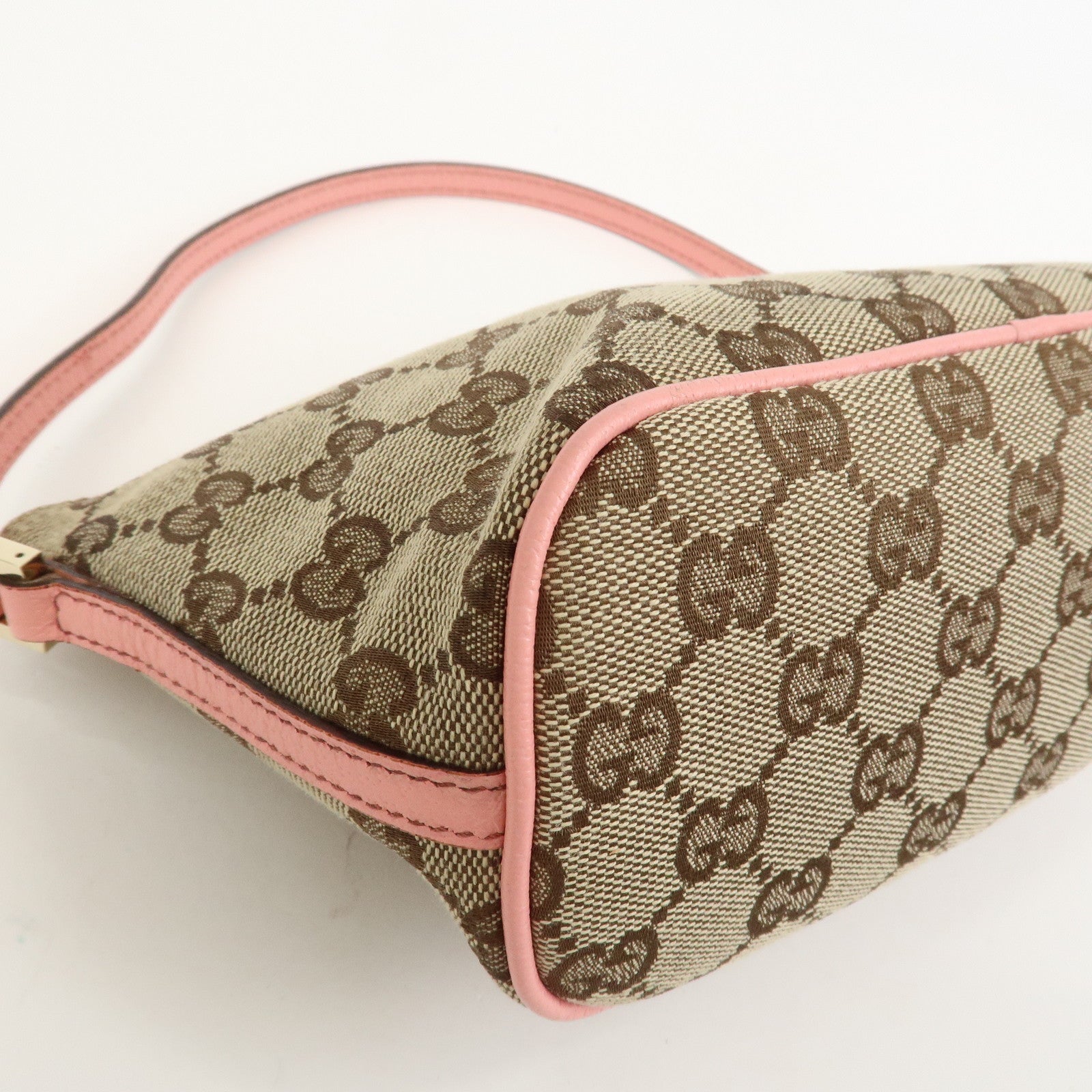 GUCCI Boat Bag GG Canvas Leather Accessory Pouch Hand Bag 07198