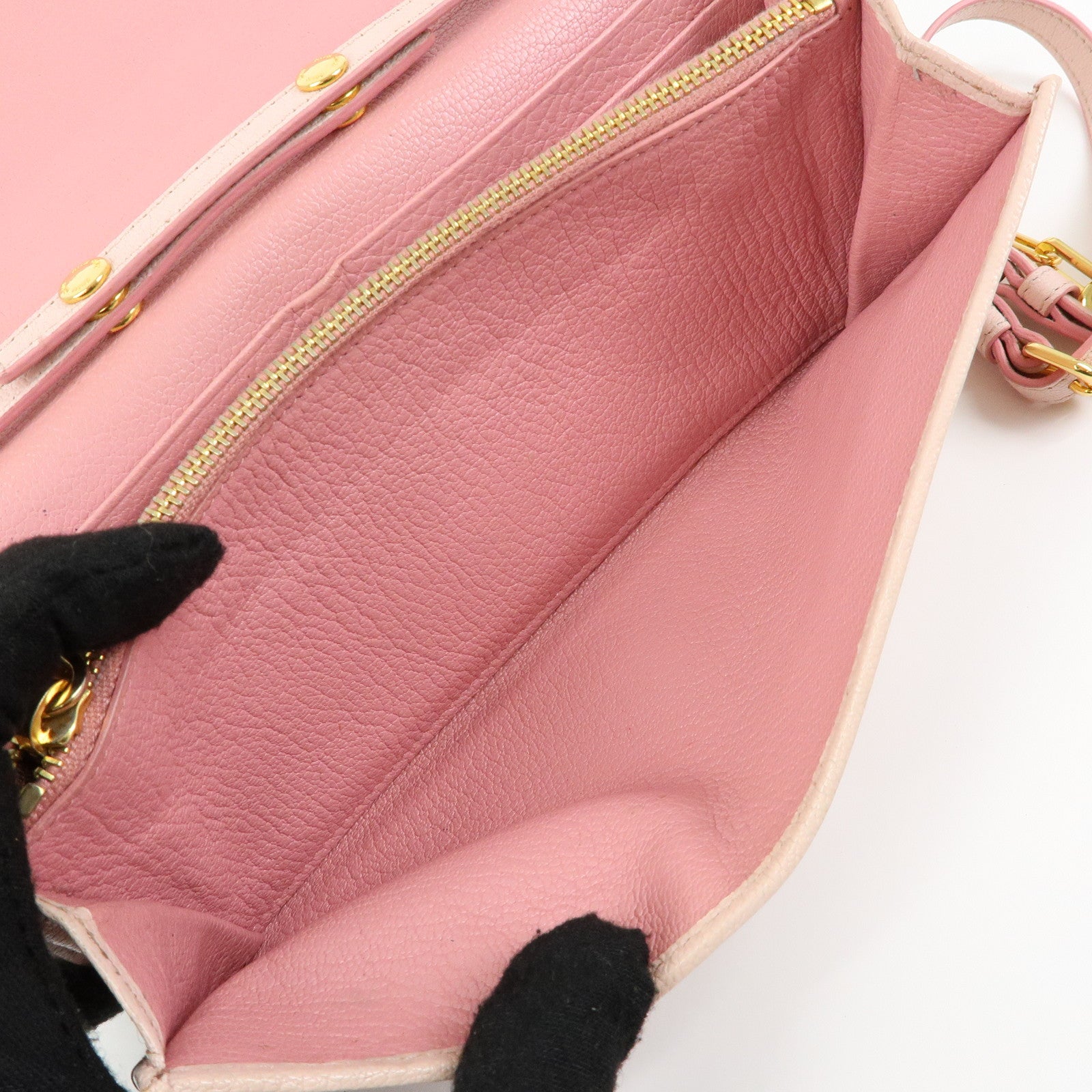 MIU MIU Madras Leather Chain Shoulder Wallet Bag Pink 5M1290