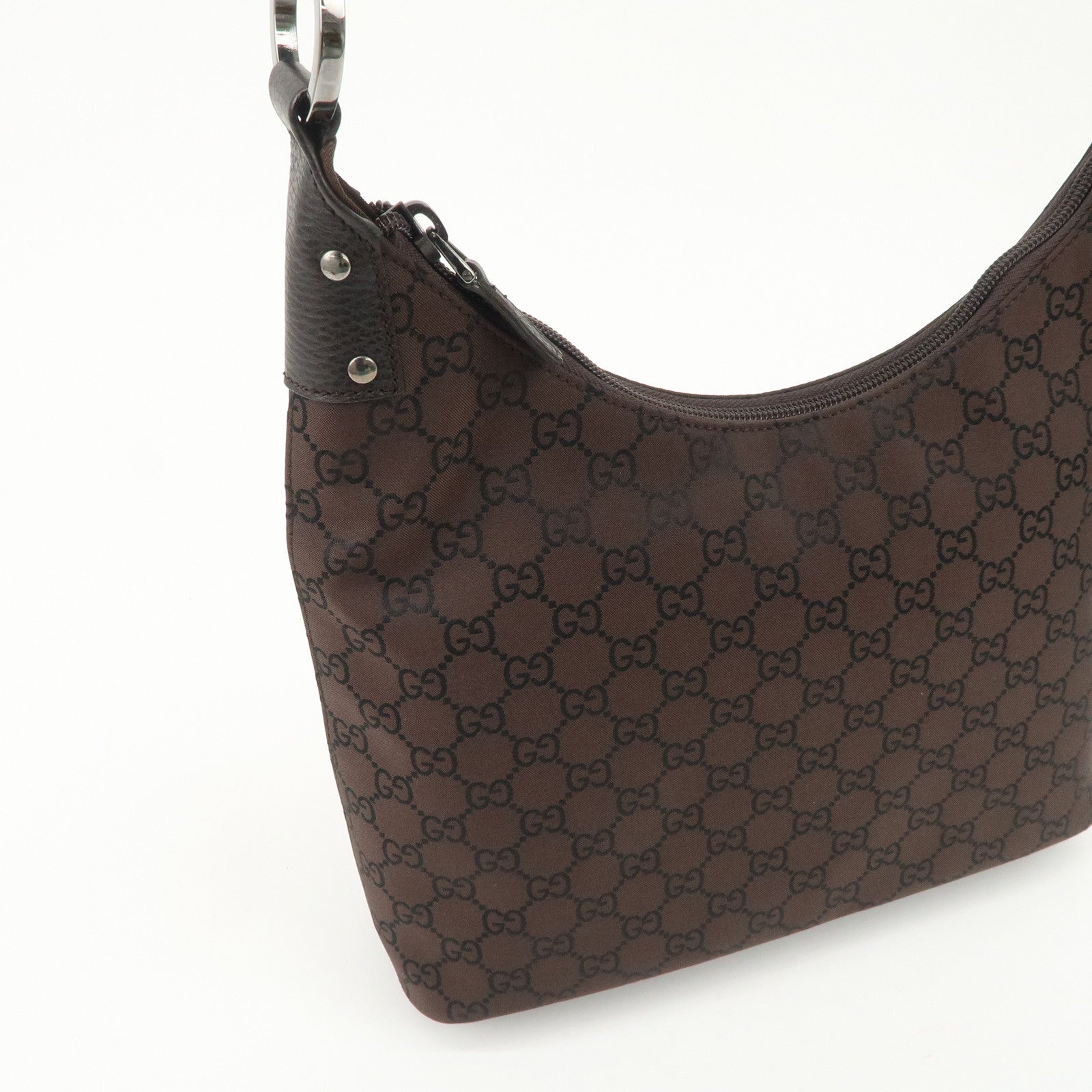 GUCCI GG Nylon Leather Shoulder Bag Hand Bag Brown 179776