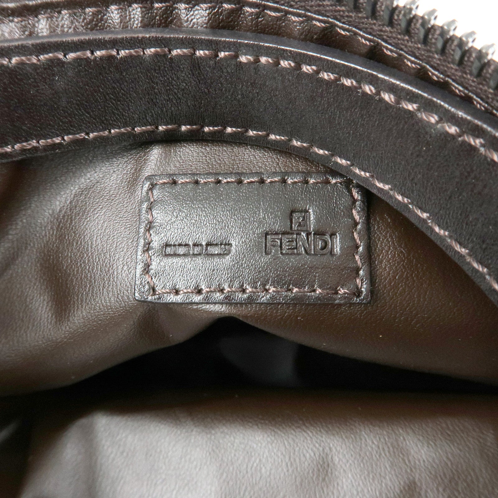 FENDI Zucchino Canvas Leather Hand Bag Pouch Brown 8N0005