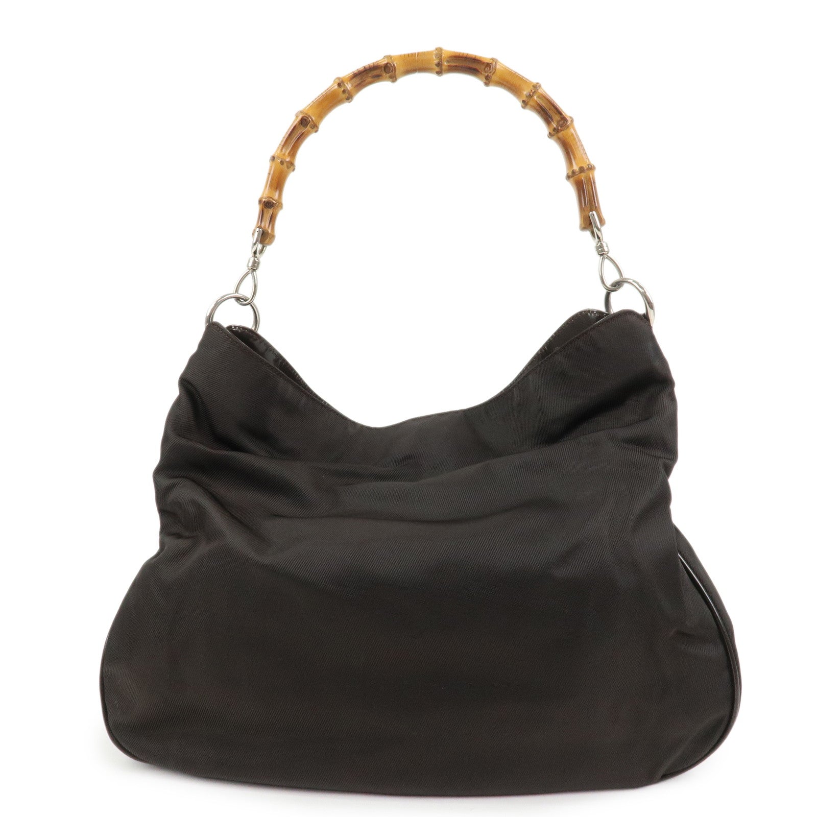 GUCCI Bamboo Nylon Leather 2Way Shoulder Bag Dark Brown 001.3444