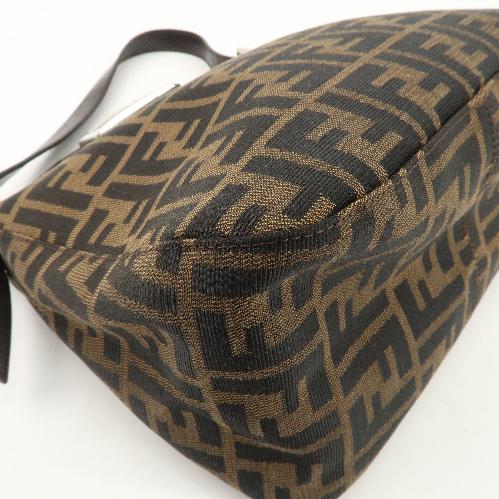FENDI Zucca Canvas Leather Shoulder Bag Hand Bag Brown Black 26426 Used
