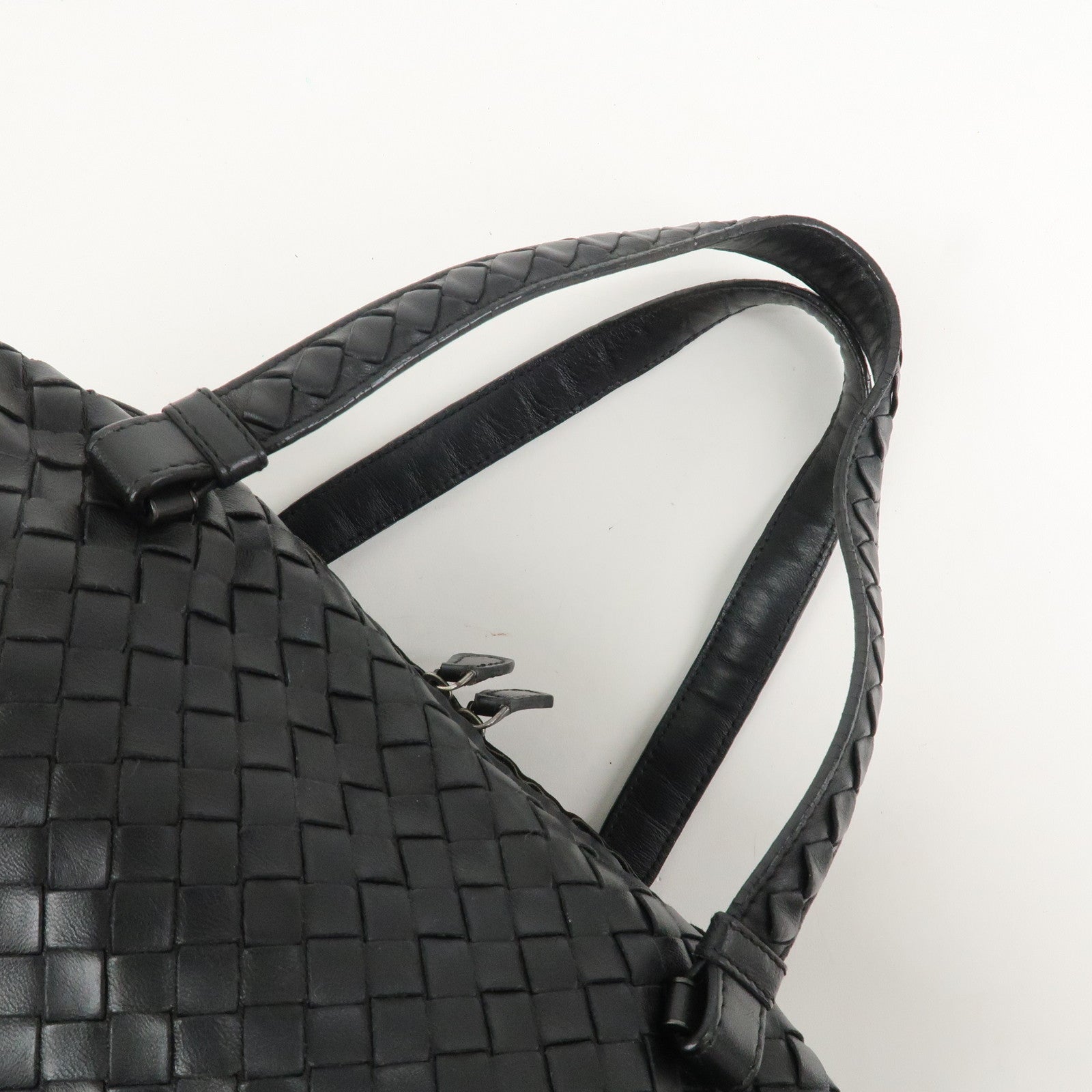 BOTTEGA VENETA Intrecciato Leather Boston Bag Hand Bag Black 145121