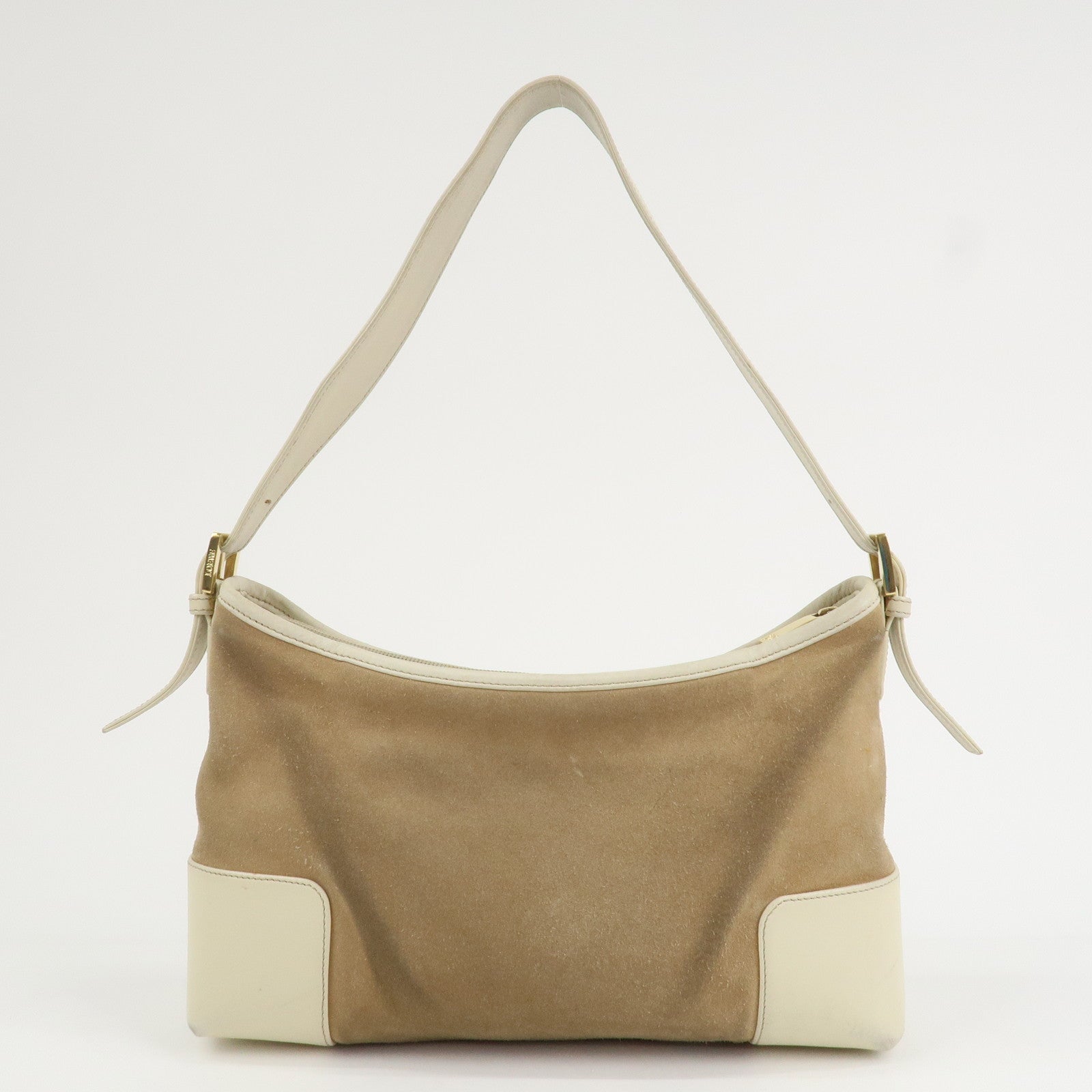 LOEWE Anagram Leather Suede Shoulder Bag Hand Bag Beige Ivory