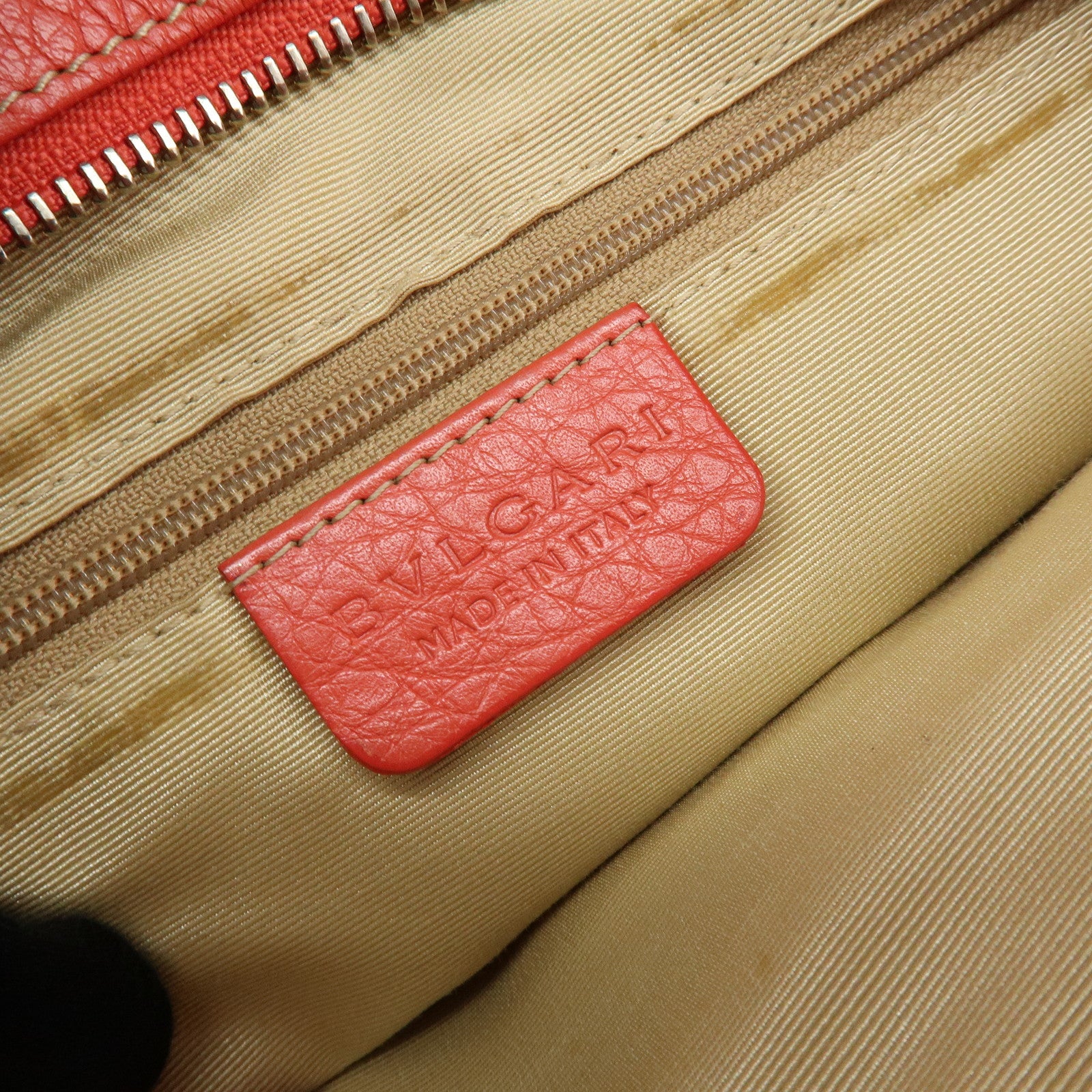 BVLGARI Logo Mania Jacquard Leather Tote Bag Hand Bag Beige Red