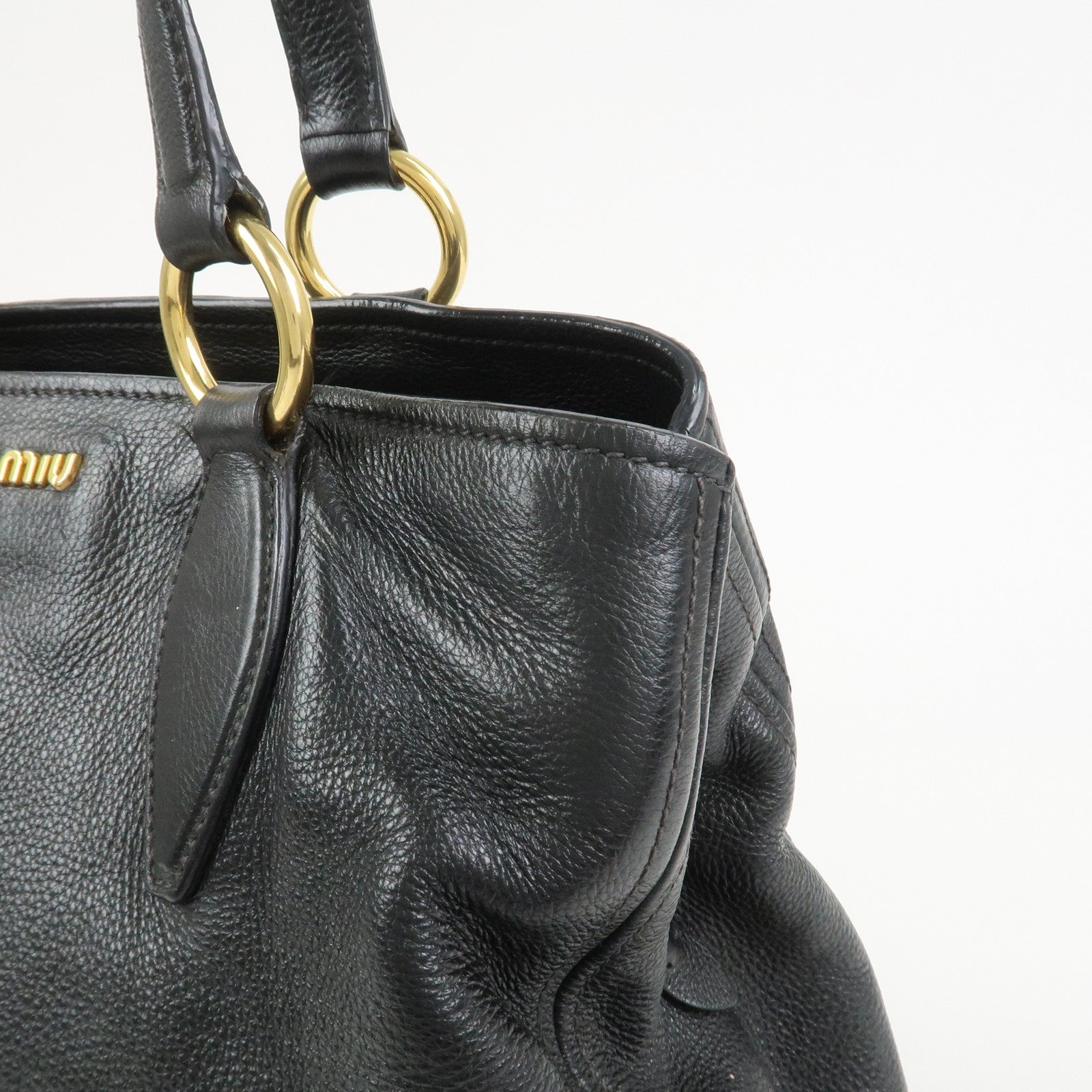 MIU MIU Logo Leather 2Way Bag Shoulder Bag Hand Bag Black RR1901