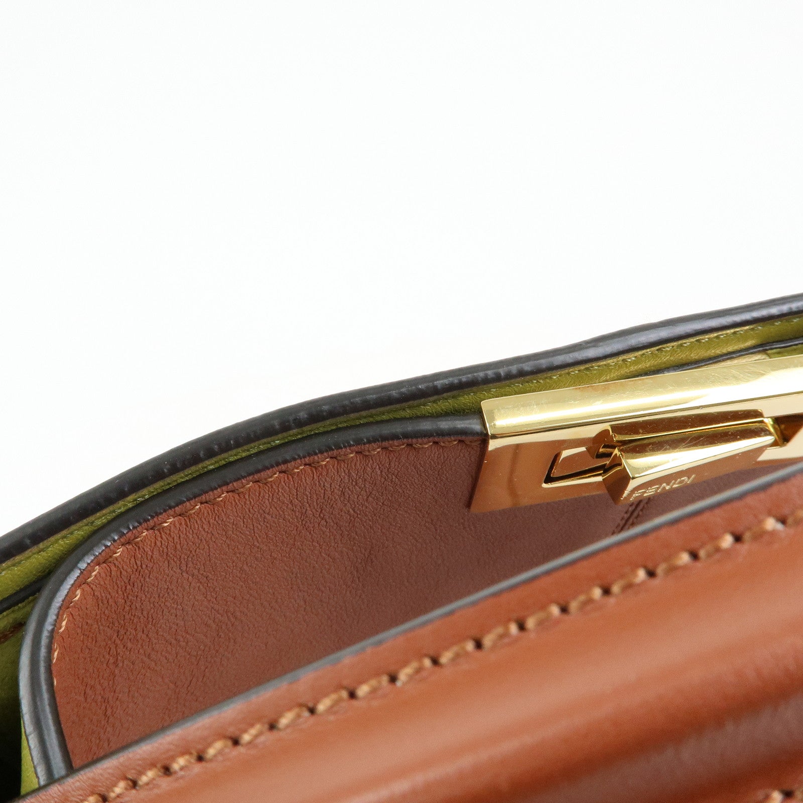 FENDI Peekaboo X‑Lite Leather Shoulder Bag Hand Bag Brown 8BN304