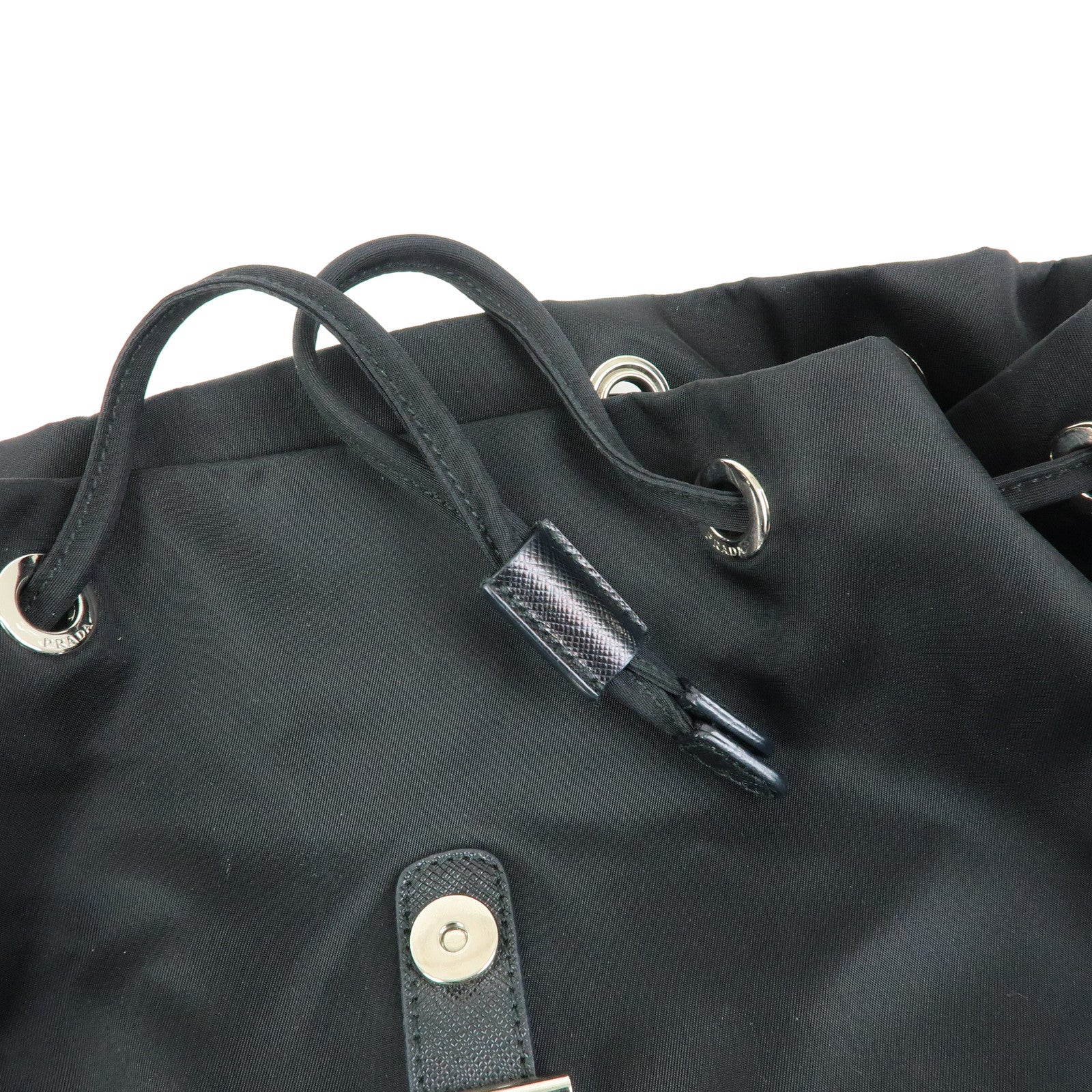 PRADA Triangle Logo Nylon Saffiano leather Backpack Rucksuck Black