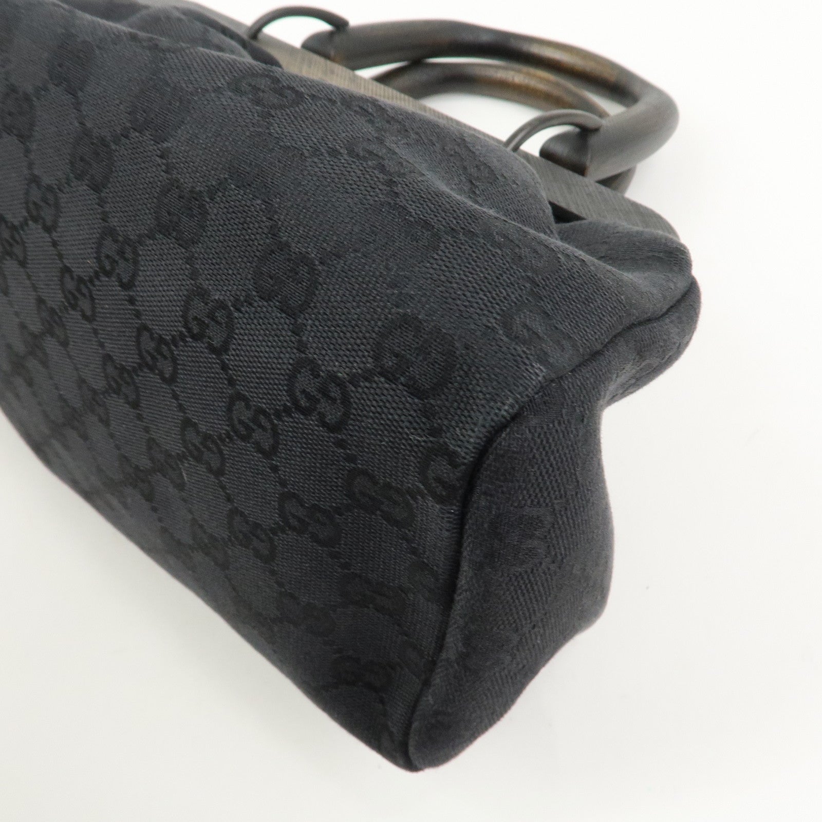 GUCCI GG Monogram Canvas Wood Handle Hand Bag Black 112683