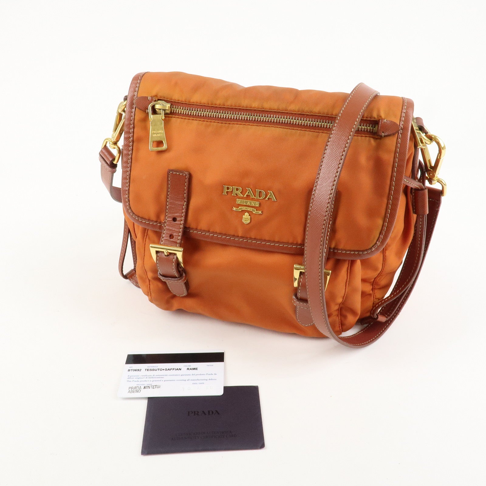 PRADA Logo Nylon Leather Shoulder Bag Crossbody Bag Orange BT0692 Used