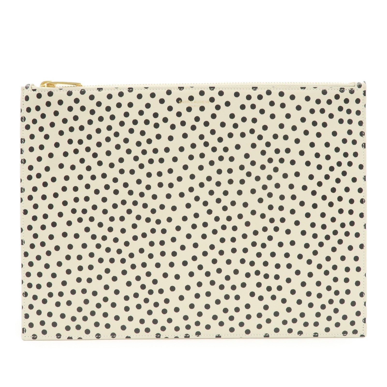 SAINT LAURENT PARIS Leather Clutch Bag Second Bag Dots Ivory Used