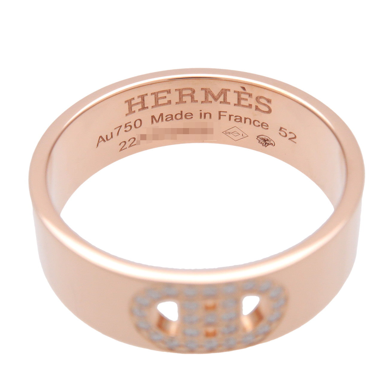 HERMES H Dunkle Diamond Ring PM K18YG Yellow Gold #52 US6 EU52
