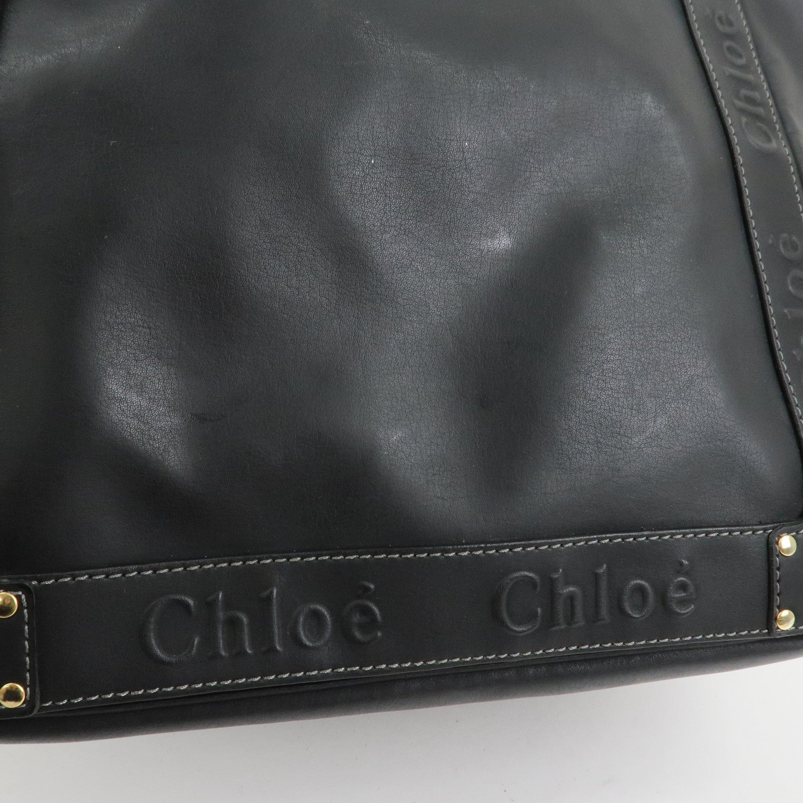 Chloe Eden Logo Leather Shoulder Bag Tote Bag Black